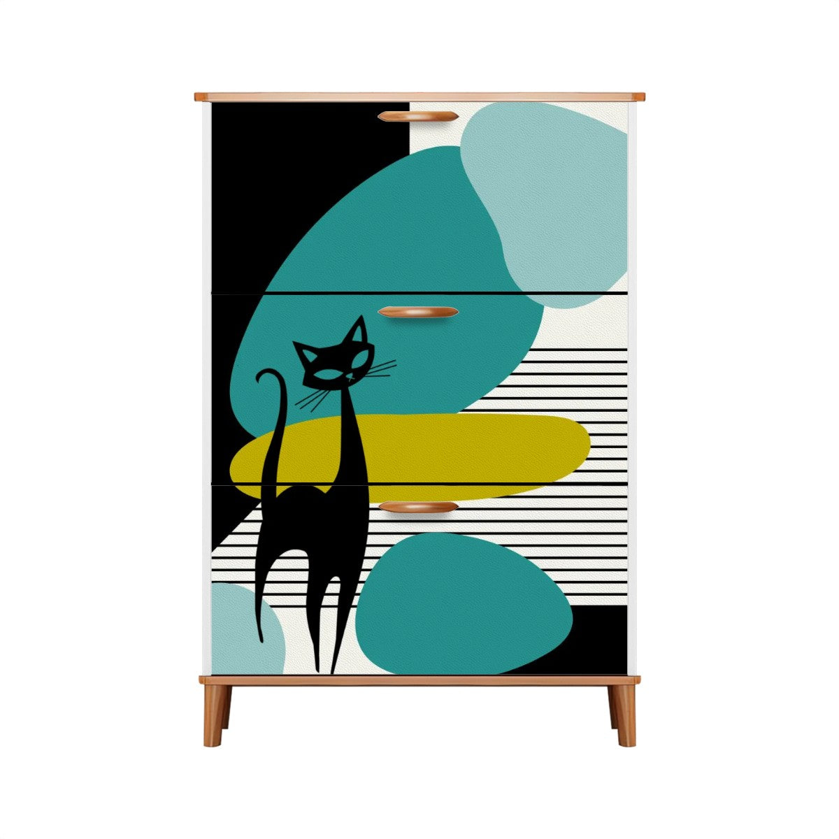 Mid Century Modern Shoe Cabinet, Atomic Cat Amoeba Designed Retro Shoe Storage