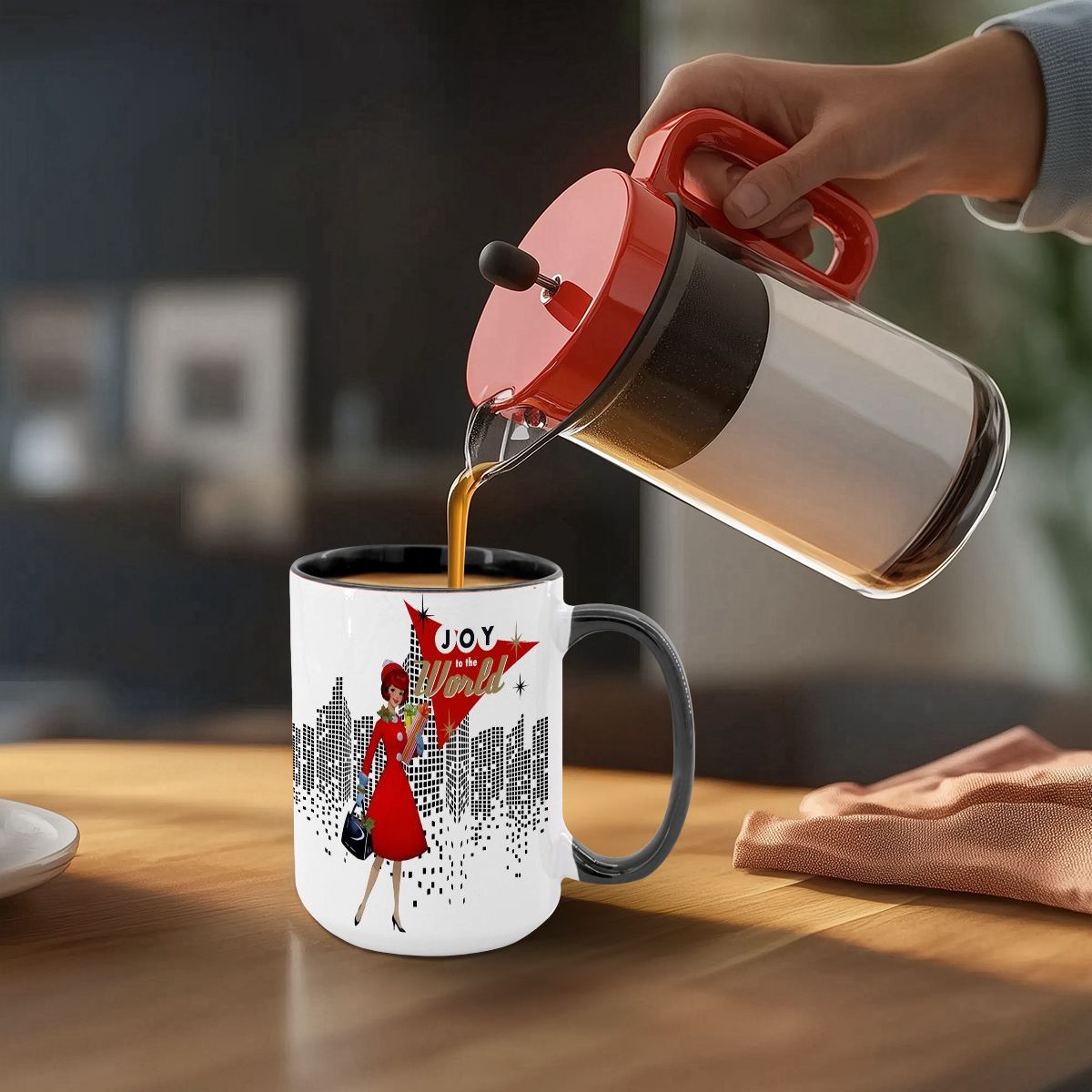 Mid Century Modern Christmas Joy To The World Mod Gal Cityscape Holiday Mug - Mid Century Modern Gal