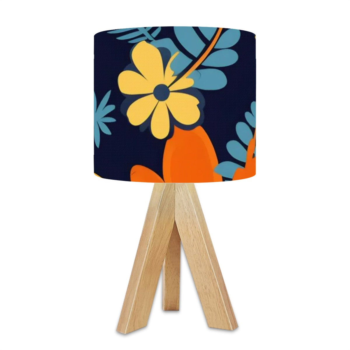 Boho Floral Royal Blue, Orange Yellow Mid Mod Tripod Table Lamp - Mid Century Modern Gal