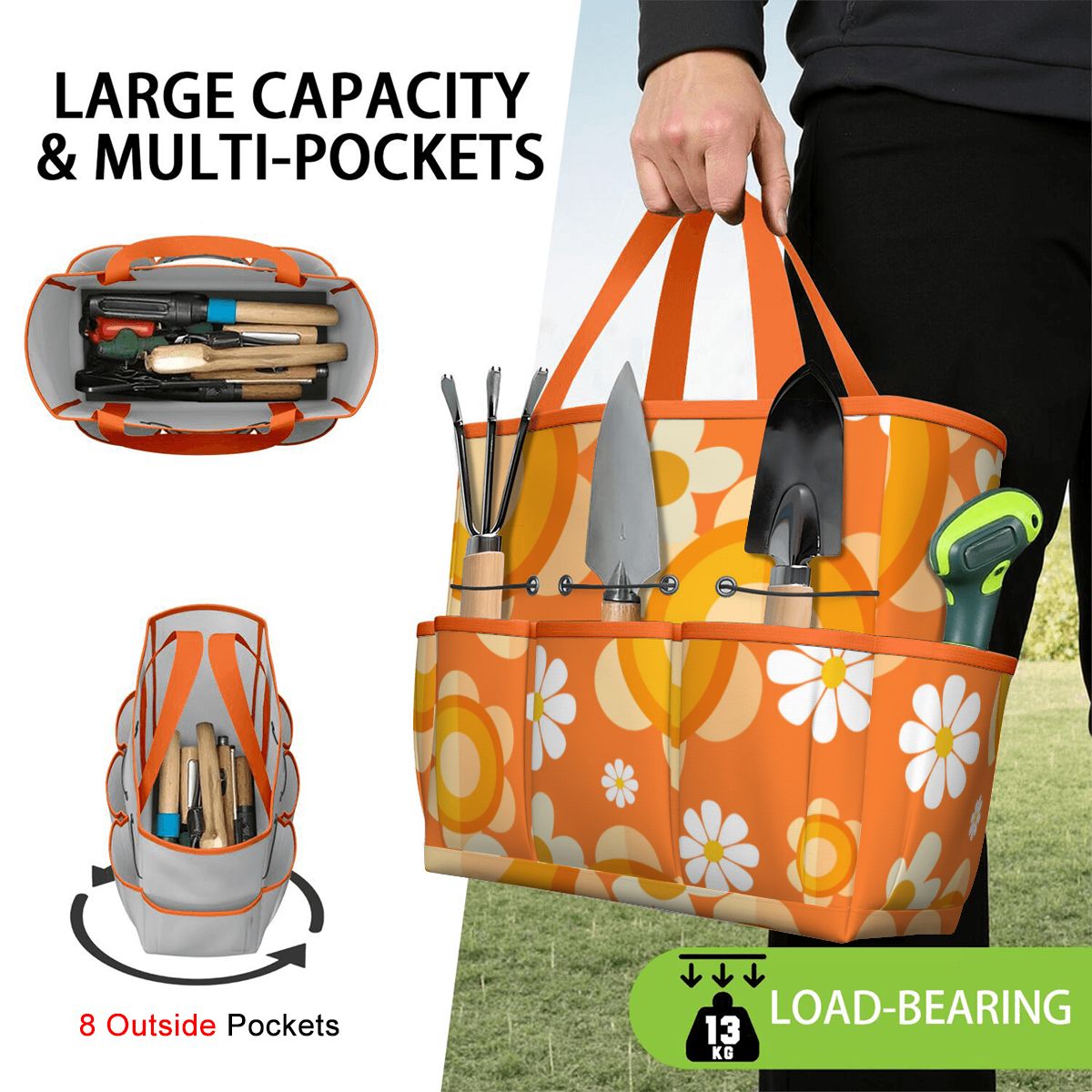 Flower Power Orange Groovy Mod Garden Tool Bag
