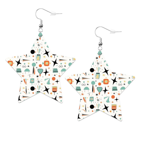 Mid Century Modern Sputnik Designed, Star Vegan Leather Star Earrings