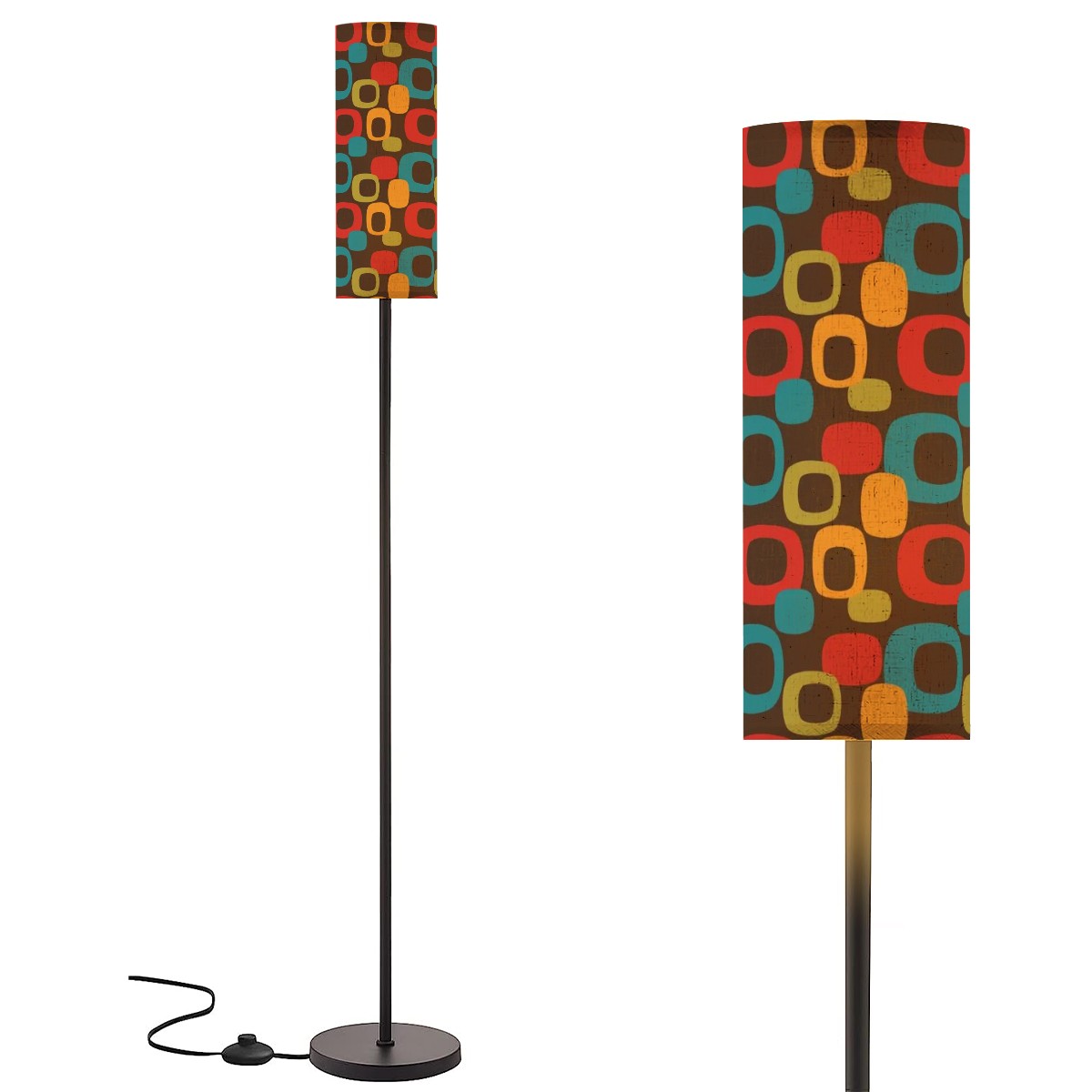 Mid Century Modern Brown Groovy Geometric Desig Slim Floor Lamp - Mid Century Modern Gal