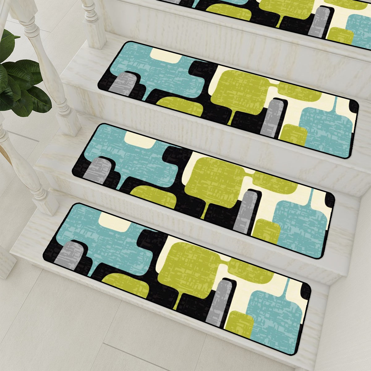 Mid Century Modern Stair Carpet Treads Green, Aqua MCM Home - Mid Century Modern Gal