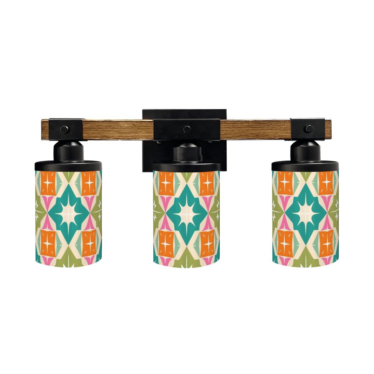 Mid Century Modern Vanity Light Fixture, Orange Green Teal Starburst Geometric Designed - Mid Century Modern Gal