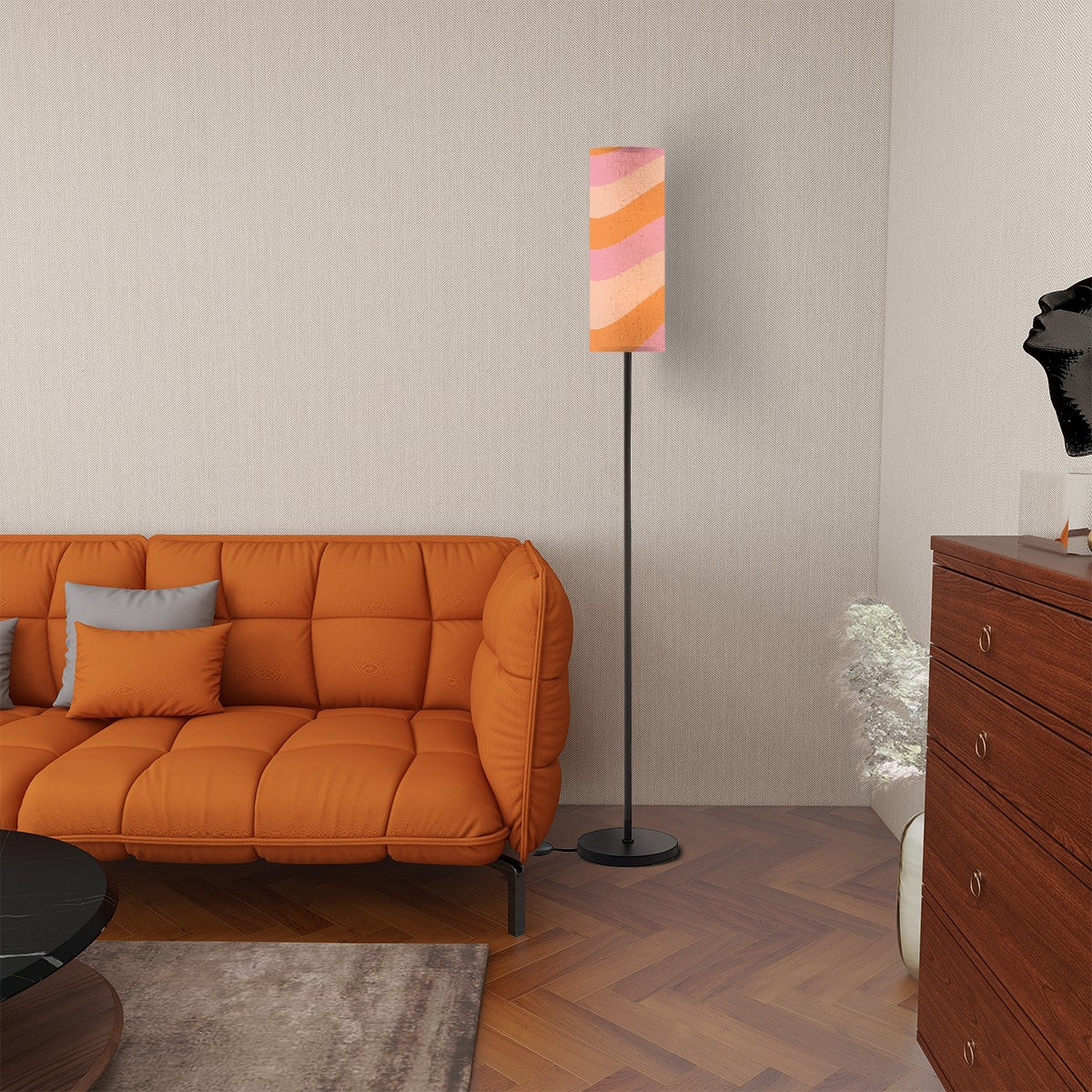 Retro Floor Lamp Modern Standing Lamp, Orange, Pink Groovy Wave Design - Mid Century Modern Gal