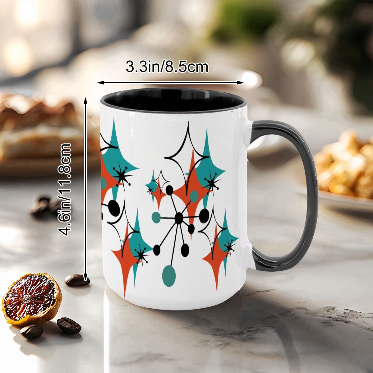 Mid Century Modern Atomic Starburst Sputnik Designed Large Colorful Mug (15oz) - Mid Century Modern Gal