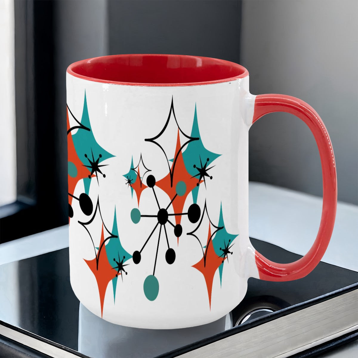 Mid Century Modern Atomic Starburst Sputnik Designed Large Colorful Mug (15oz) - Mid Century Modern Gal