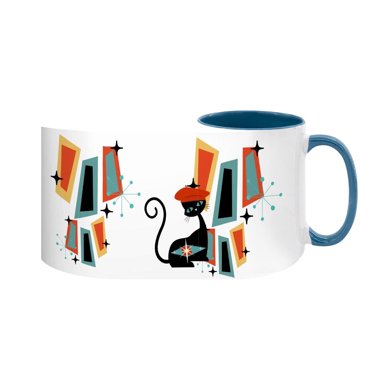Atomic Cat Mid Century Modern Coffee Mug With Geometric Design