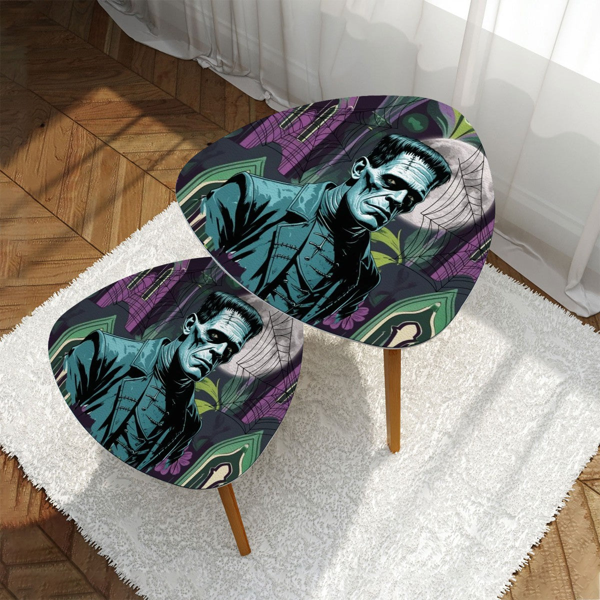 Retro Goth Frankenstein Horror Purple Green Mid Century Modern Nesting Tables - Mid Century Modern Gal