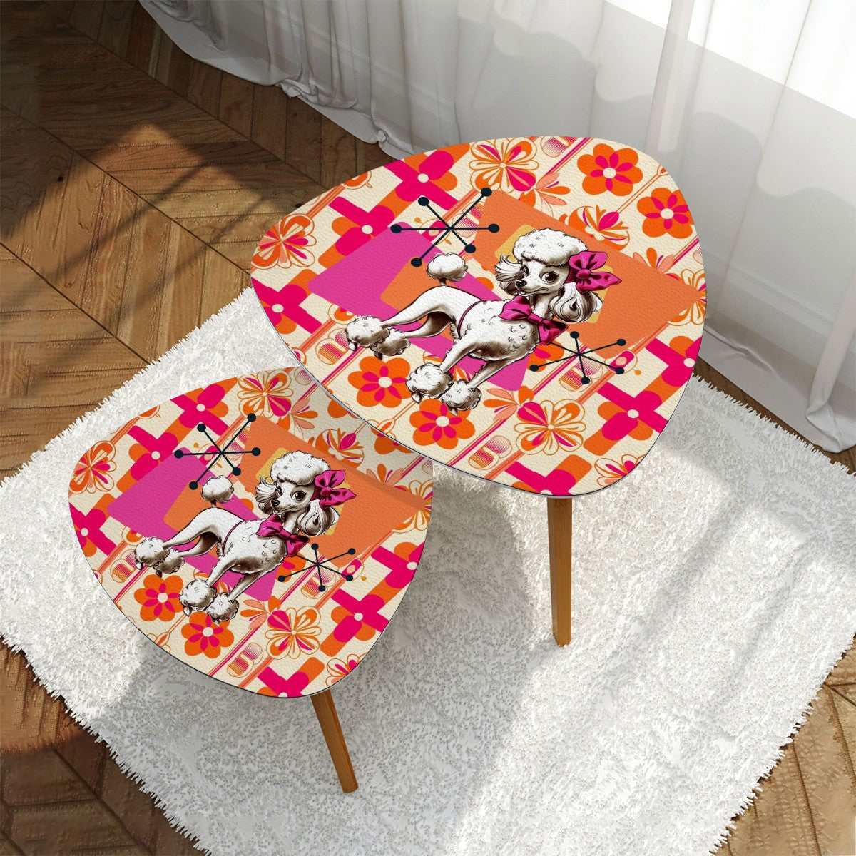 Mid Century Modern 50s Poodle Kitsch Hot Pink, Orange Mid Mod Nesting Tables - Mid Century Modern Gal