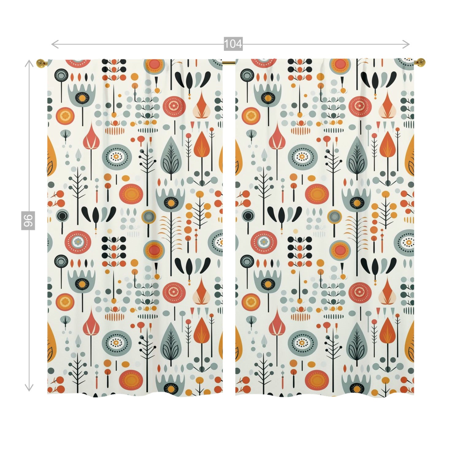 Mid Century Modern Scandinavian Floral, Mod Retro Opaque Window Curtains - Mid Century Modern Gal
