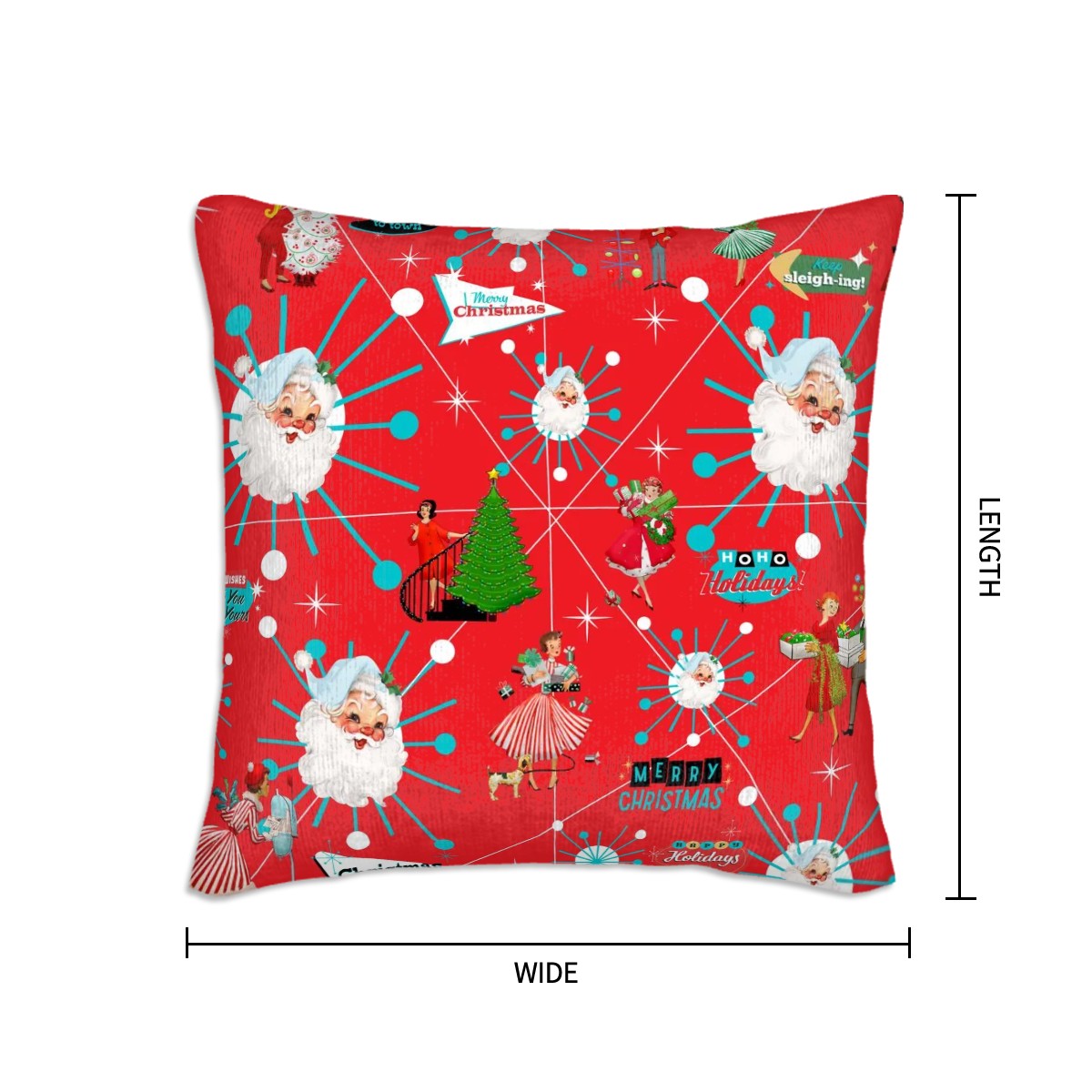 Mid Century Modern Christms Starburst Santa, Kitschy Holiday Gals, Plush Throw Pillow Covers - Mid Century Modern Gal