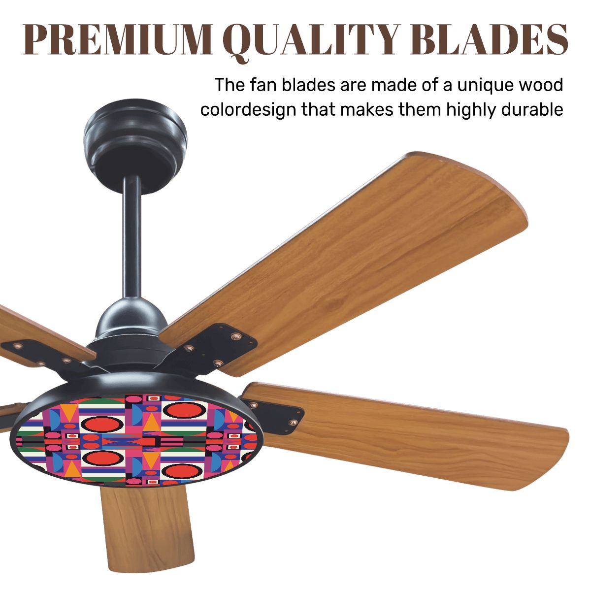 Mid Century Modern Bauhaus Red, Blue, Green Yellow Geometric Designed Ceiling Fan With Light - Mid Century Modern Gal