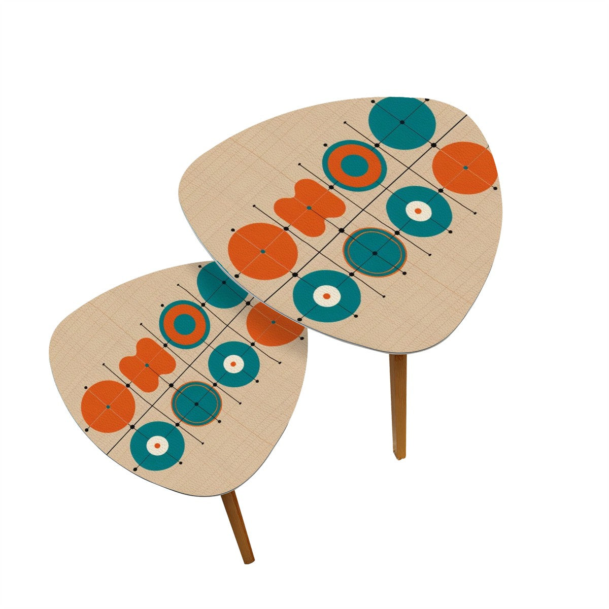 Mid Century Modern Minimalist Geometric Orange Teal Mid Mod Nesting Tables - Mid Century Modern Gal