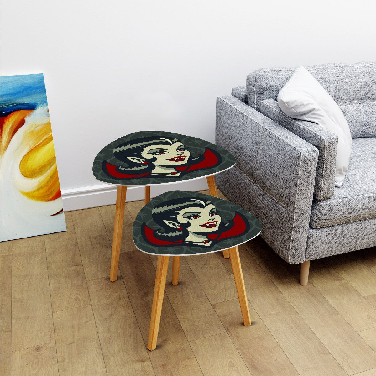 Vampire Dracula Girl Halloween Goth Horror Buff MCM Green Nesting Tables - Mid Century Modern Gal