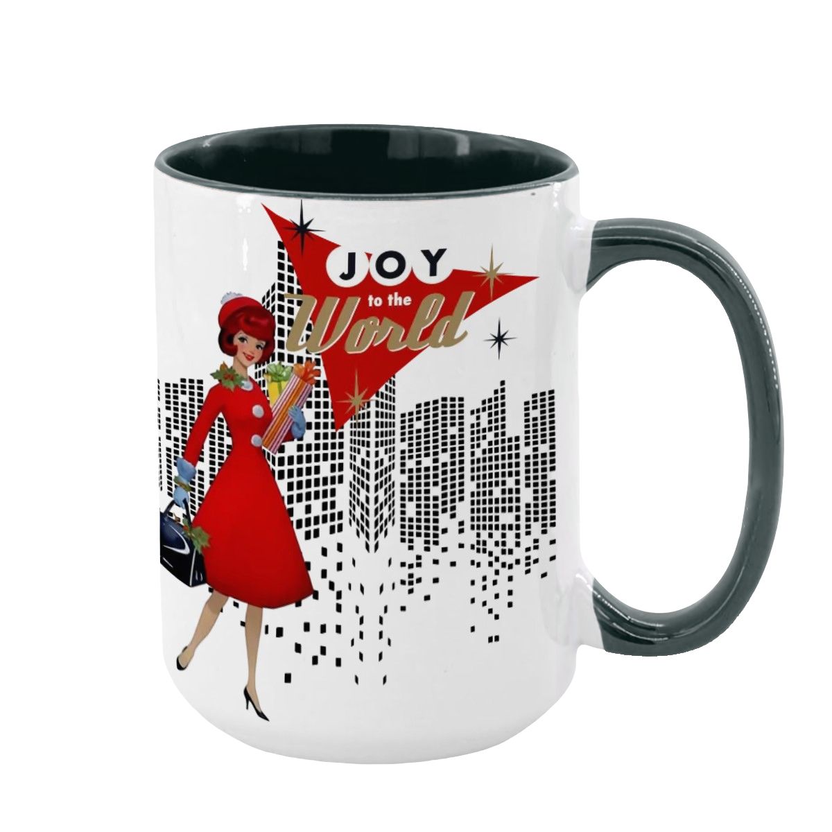 Mid Century Modern Christmas Joy To The World Mod Gal Cityscape Holiday Mug - Mid Century Modern Gal