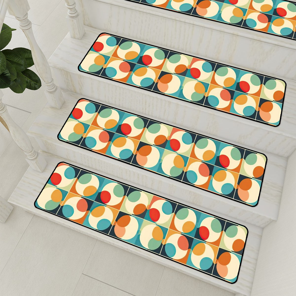 Mid Century Modern Carpet Stair Treads Colorful Retro Orbs - Mid Century Modern Gal