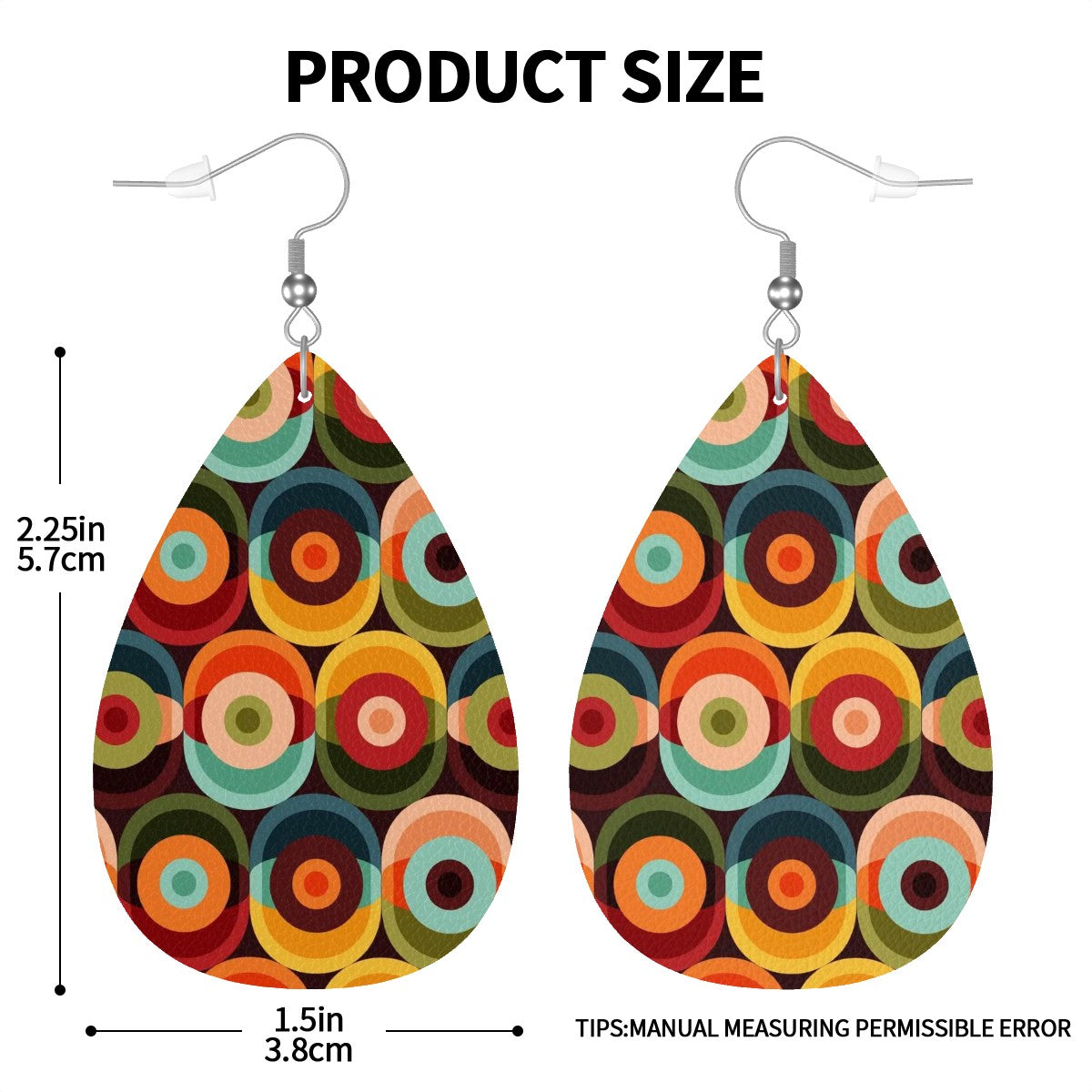 Retro 70s Groovy Mod Orbs, Mid Mod Trendy Faux Leather Teardrop Earrings - Mid Century Modern Gal