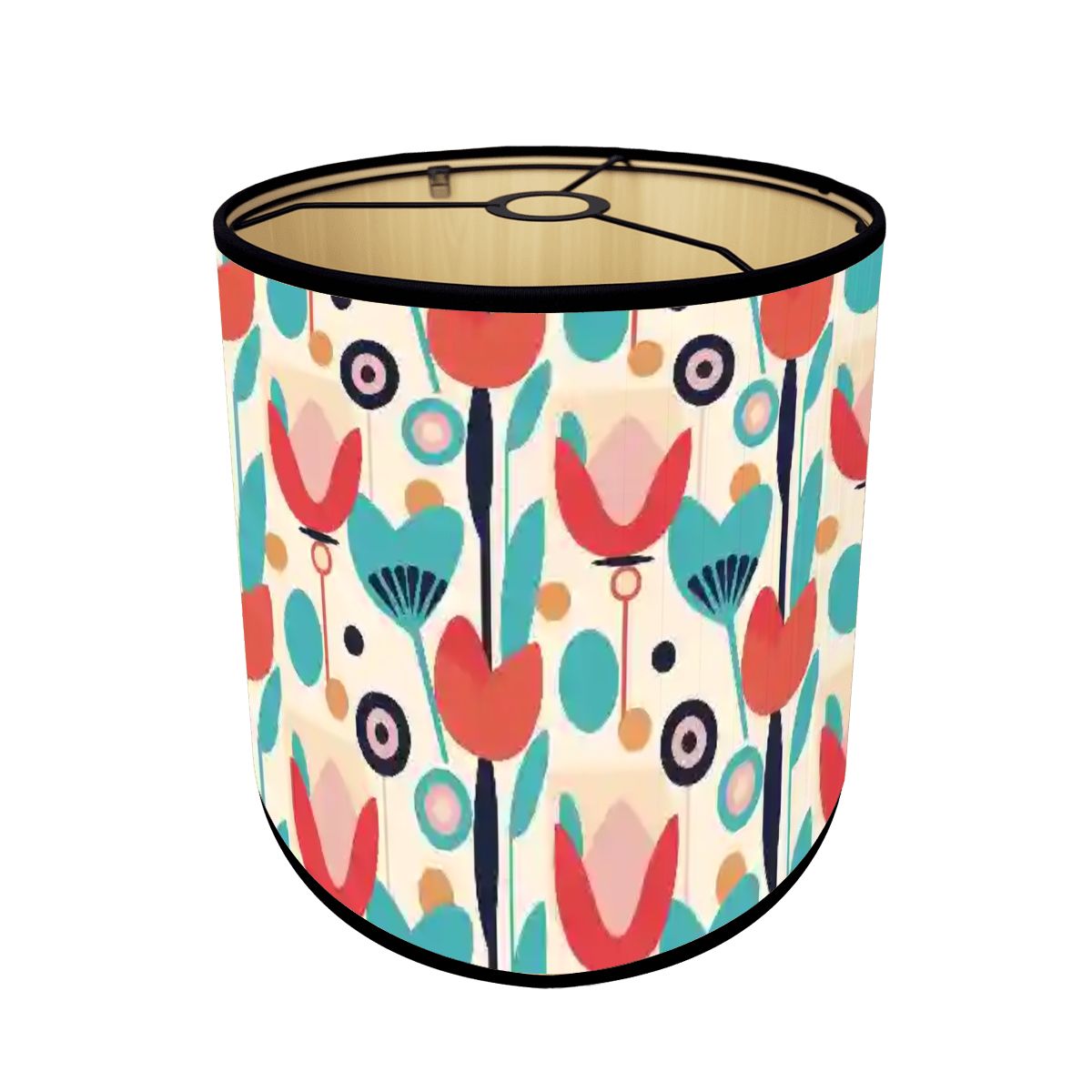 Retro Scandinavian Floral Mid Mod Bamboo Drum Lampshade - Mid Century Modern Gal