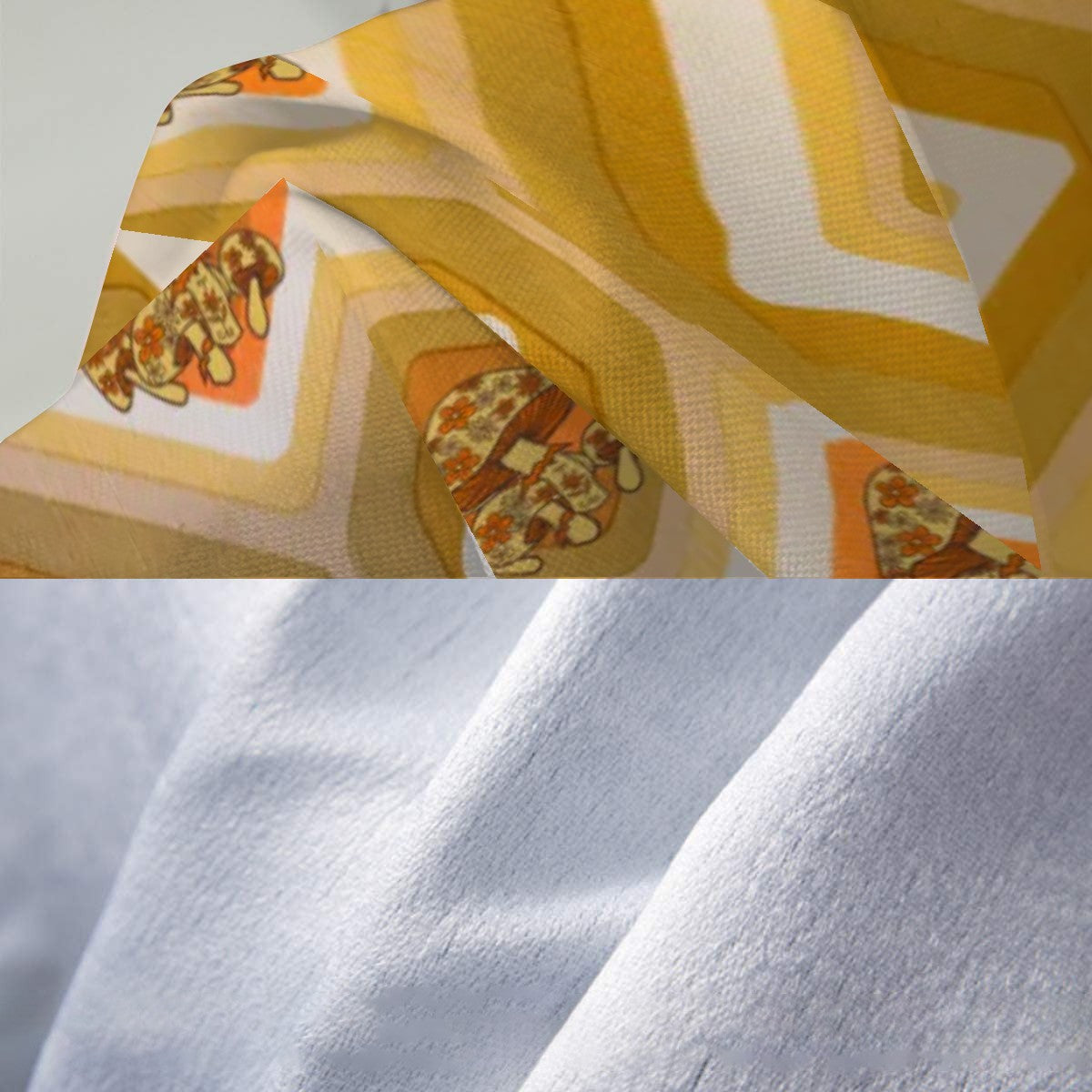 Retro Style, Merry Mushroom Havest Gold, Yellow Couch Cover Blanket - Mid Century Modern Gal