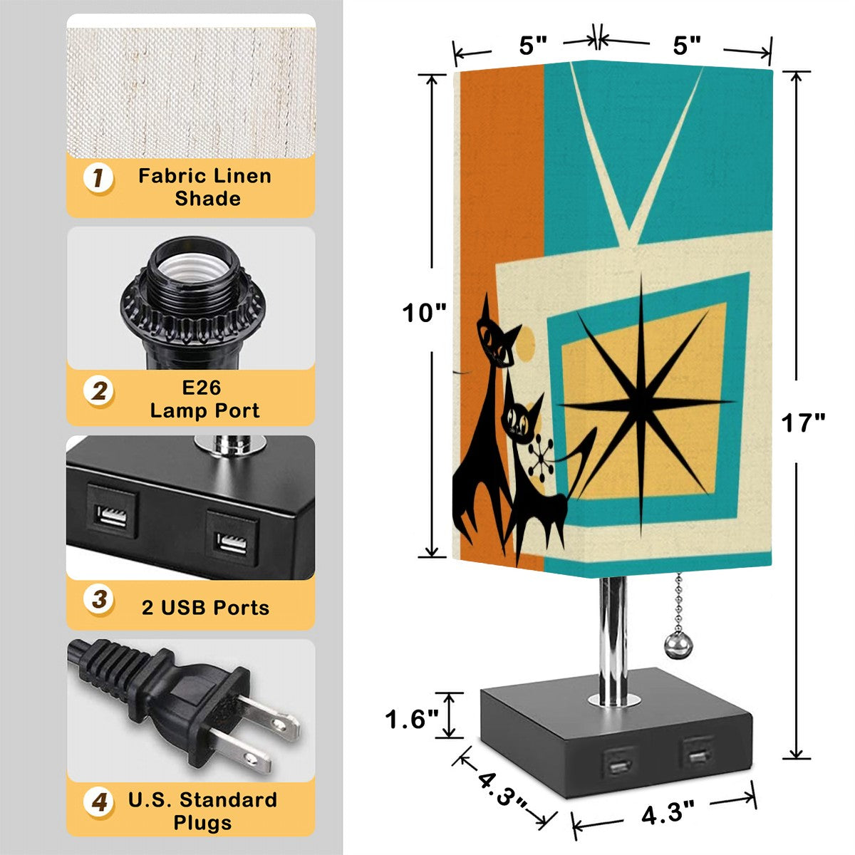Atomic Cat Space Age Mid Century Modern Table Lamp - Mid Century Modern Gal