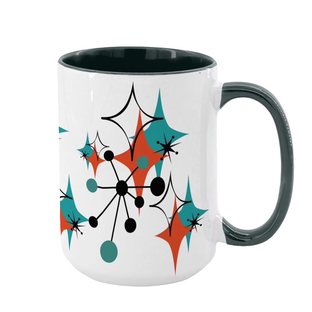 Mid Century Modern Atomic Starburst Sputnik Designed Large Colorful Mug (15oz) - Mid Century Modern Gal