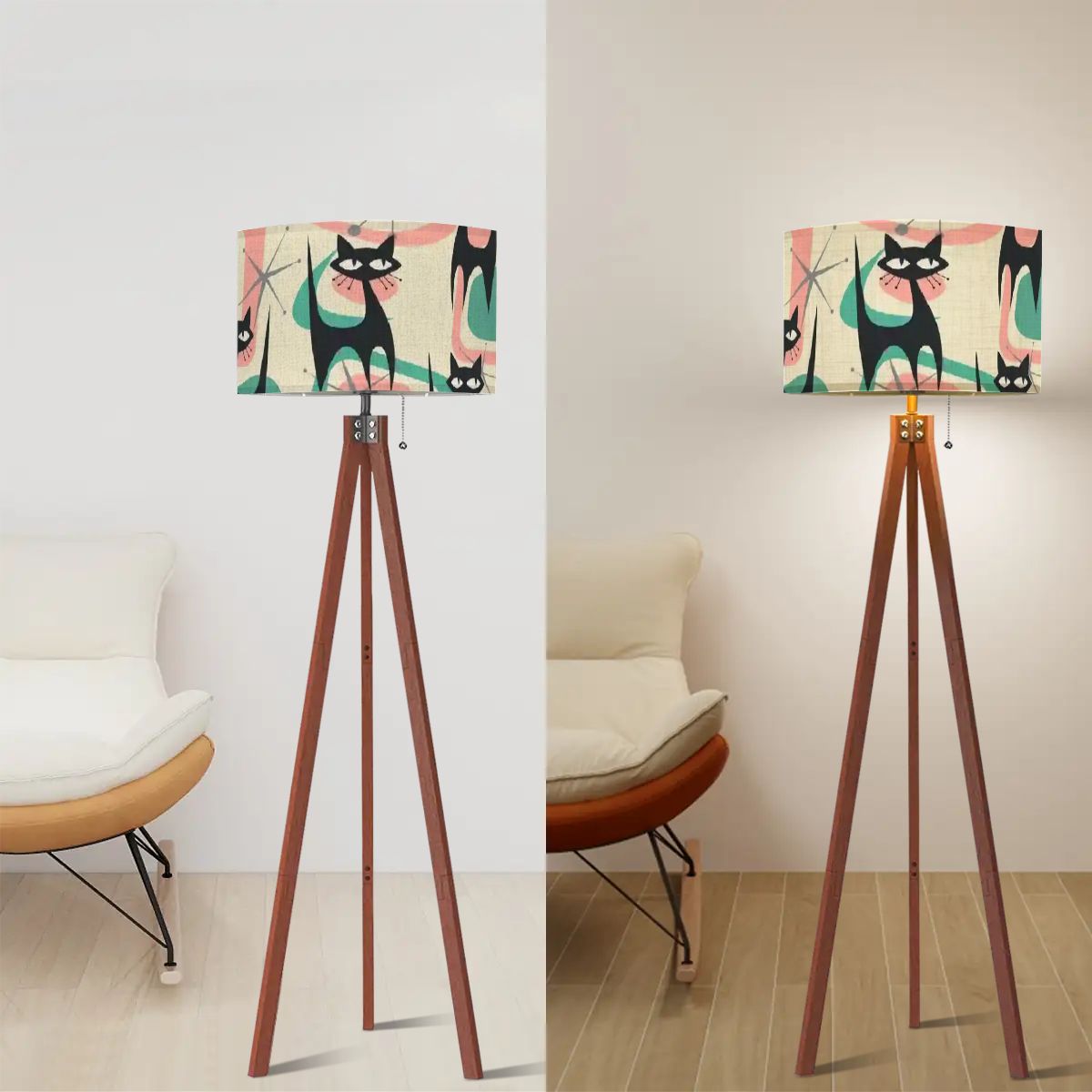 Atomic Kitschy Cat Mid Century Modern Tripod Lamp - Mid Century Modern Gal