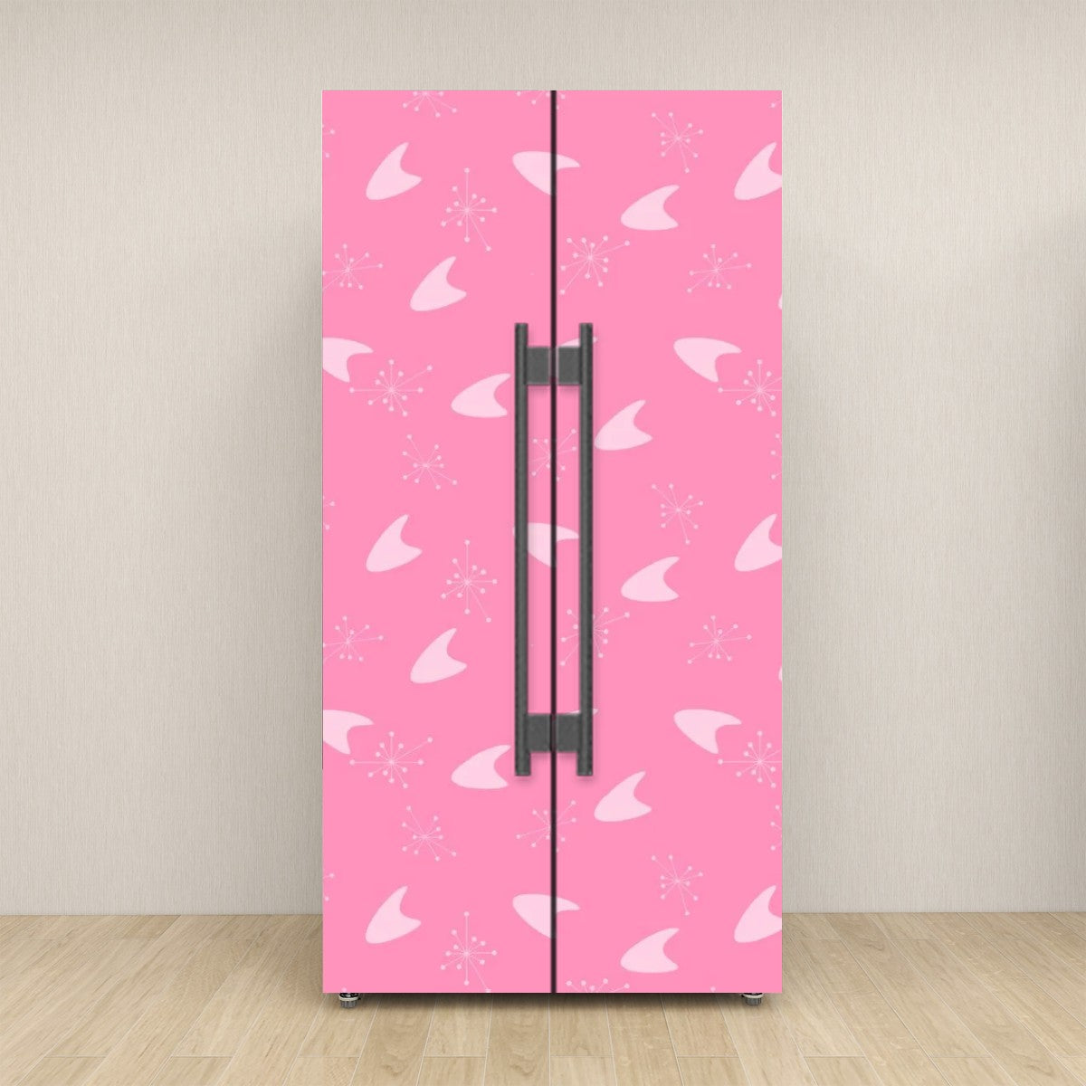 Atomic Pink Boomerang Retro Mid Mod Self Adhesive Refrigerator Wrap Set - Mid Century Modern Gal