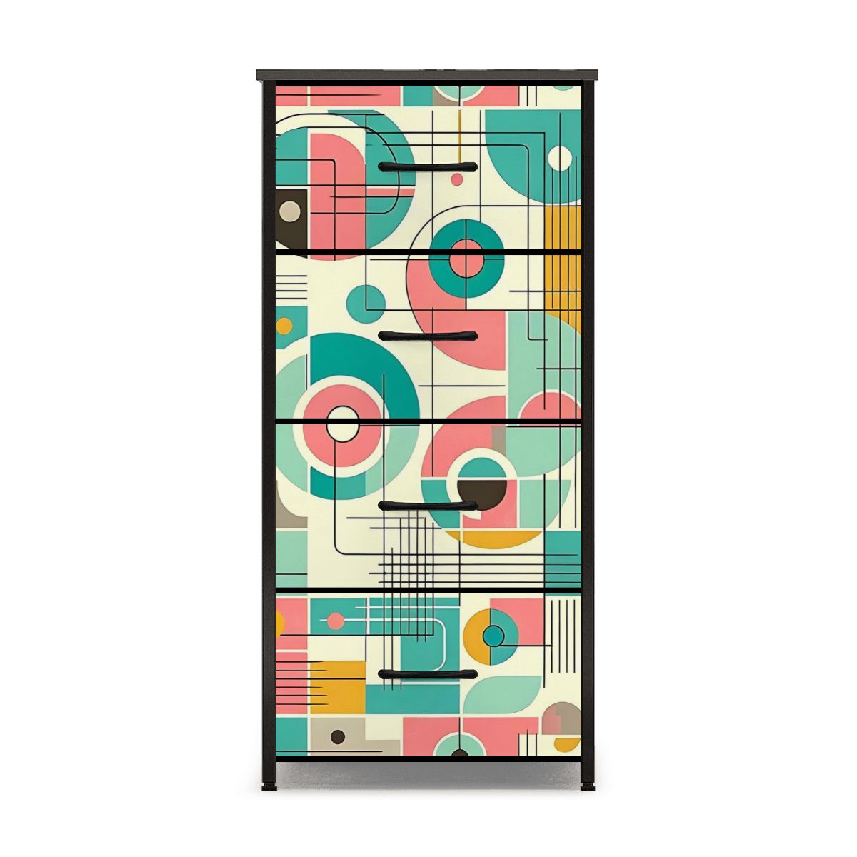 Mid Century Modern Bauhaus Designed Pink, Teal, Yellow 4-Drawer Dresser - Mid Century Modern Gal