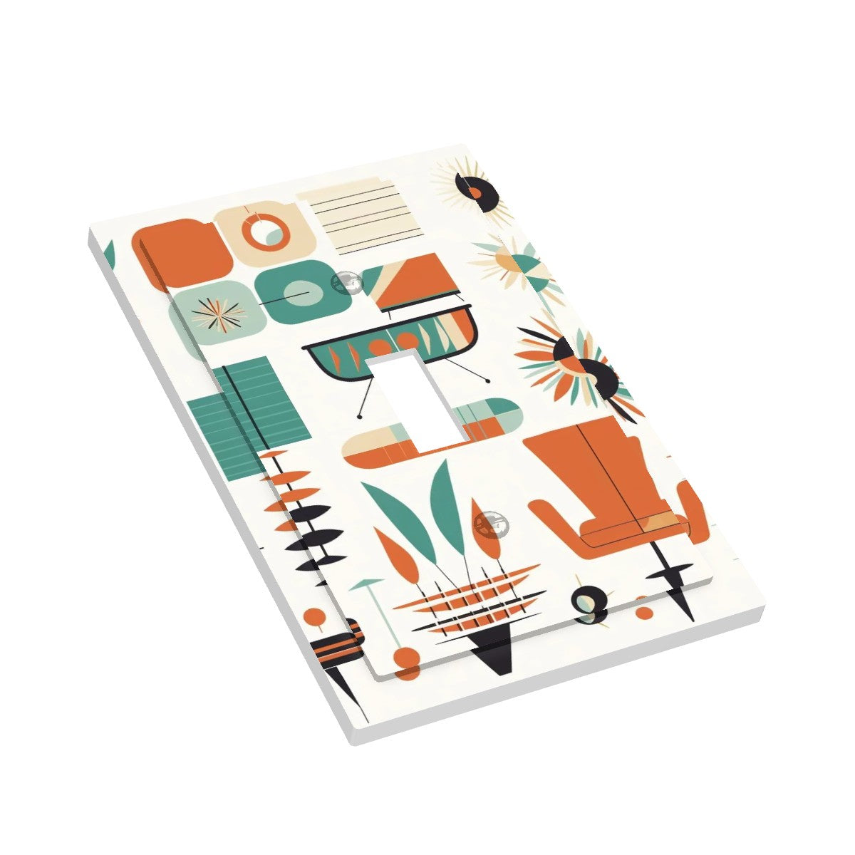 Mid Century Modern White, Orange Teal Modern Switch Cover 1-Gang 1 Toggle - Mid Century Modern Gal