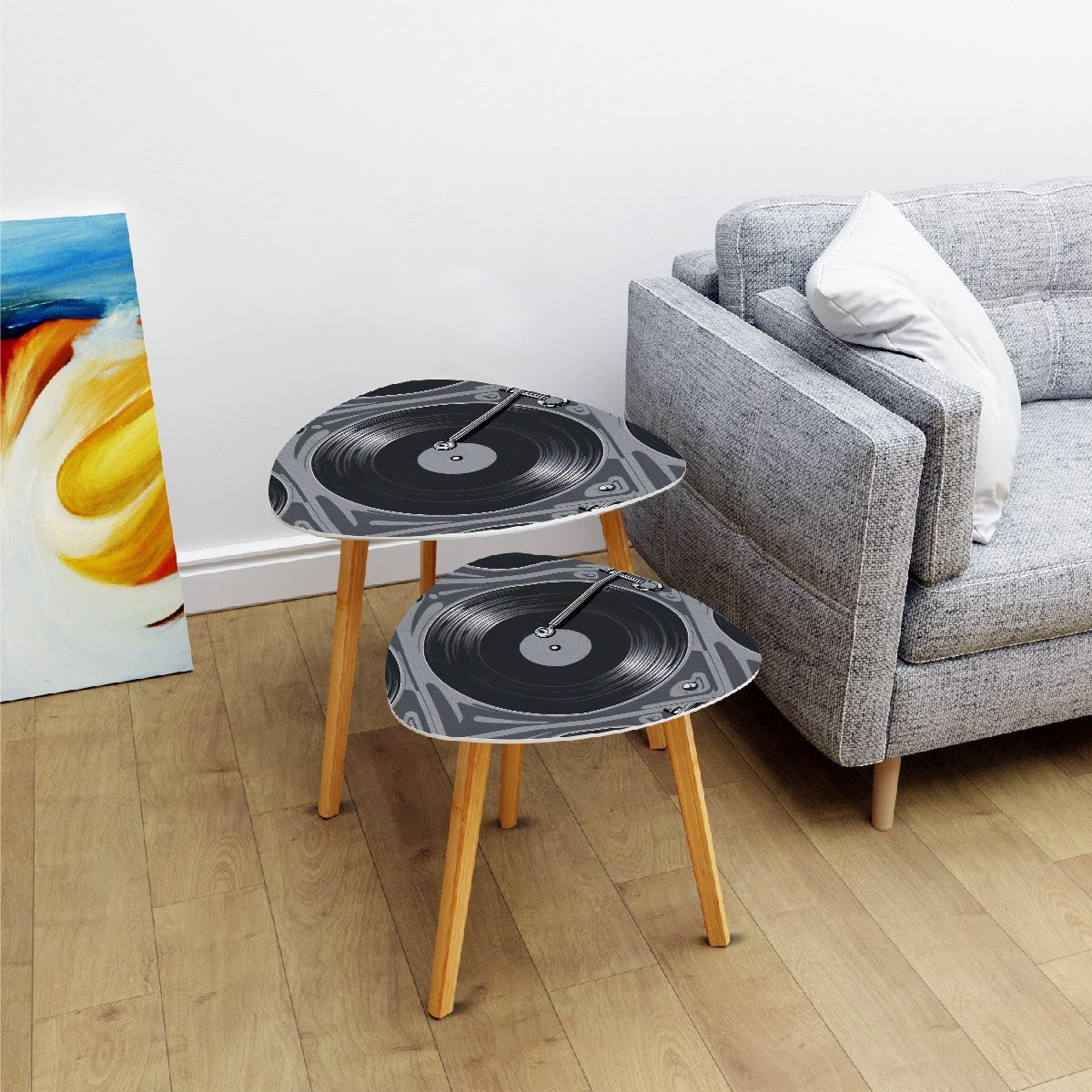 Retro Vinyl Record, Mid Mod Music Room, Livingroom Mid Century Modern Nesting Tables - Mid Century Modern Gal