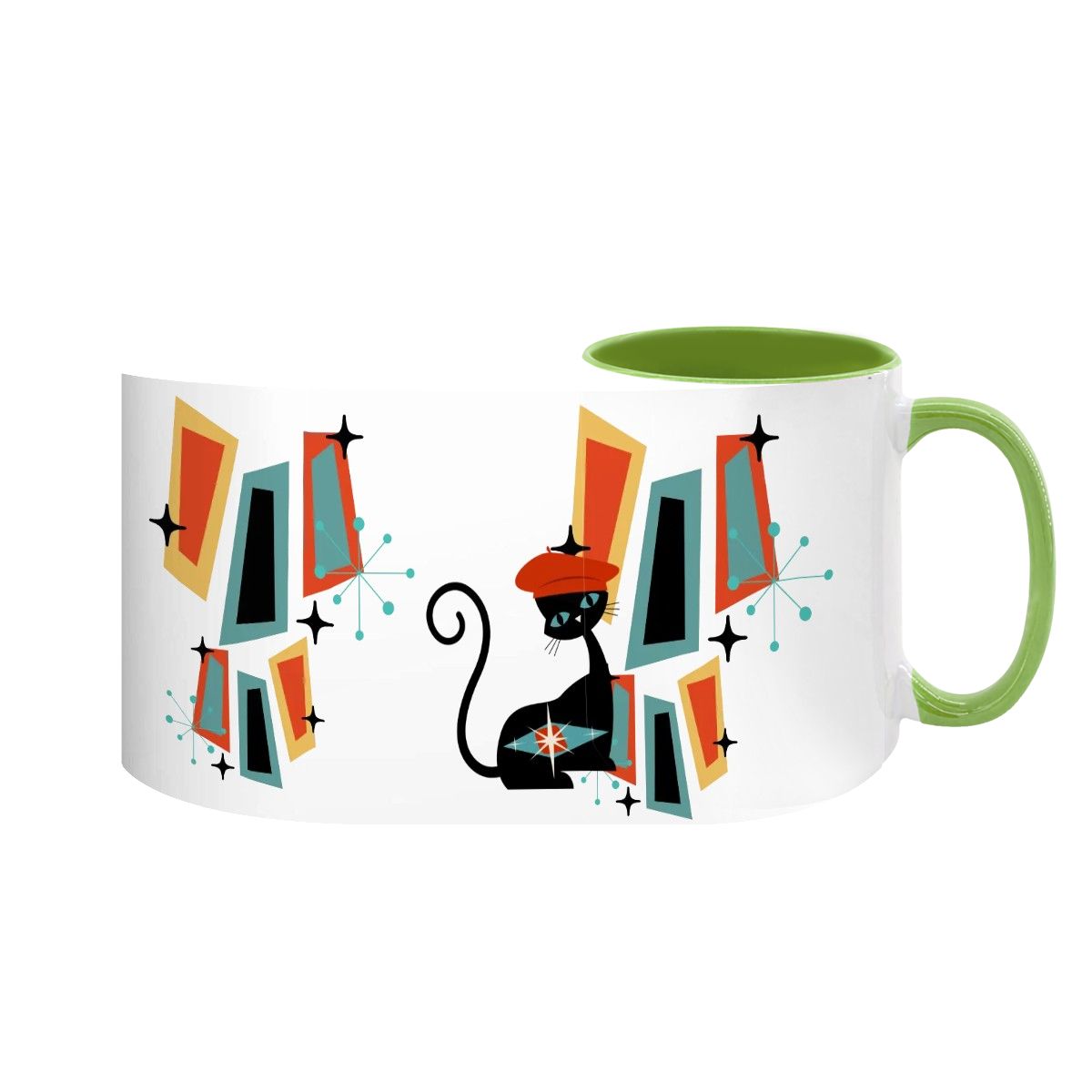 Atomic Cat Mid Century Modern Coffee Mug With Geometric Design