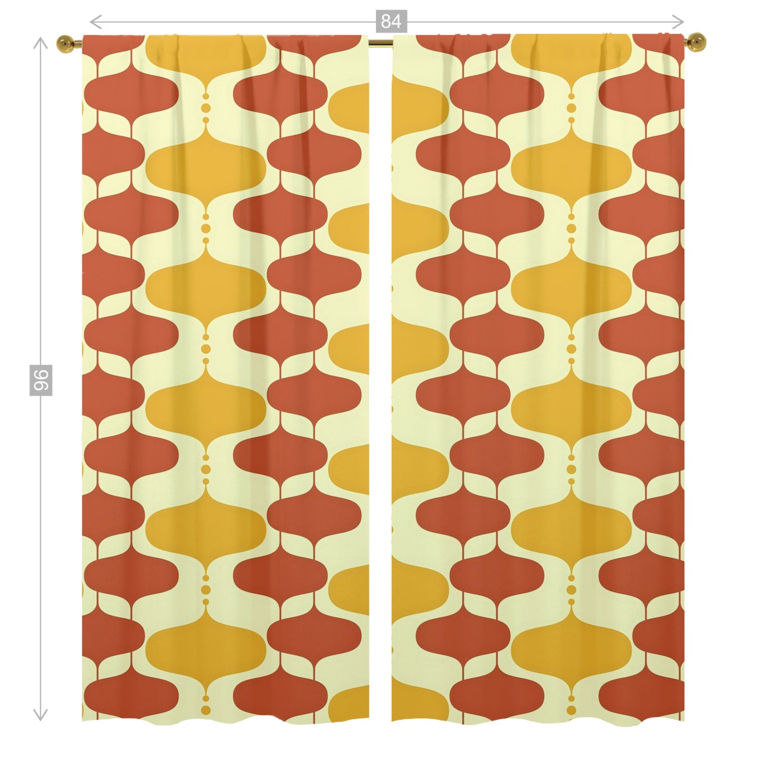 Mid Century Modern Mustard Yellow, Burnt Orange, Googie Designed Window Curtains (two panels) - Mid Century Modern Gal
