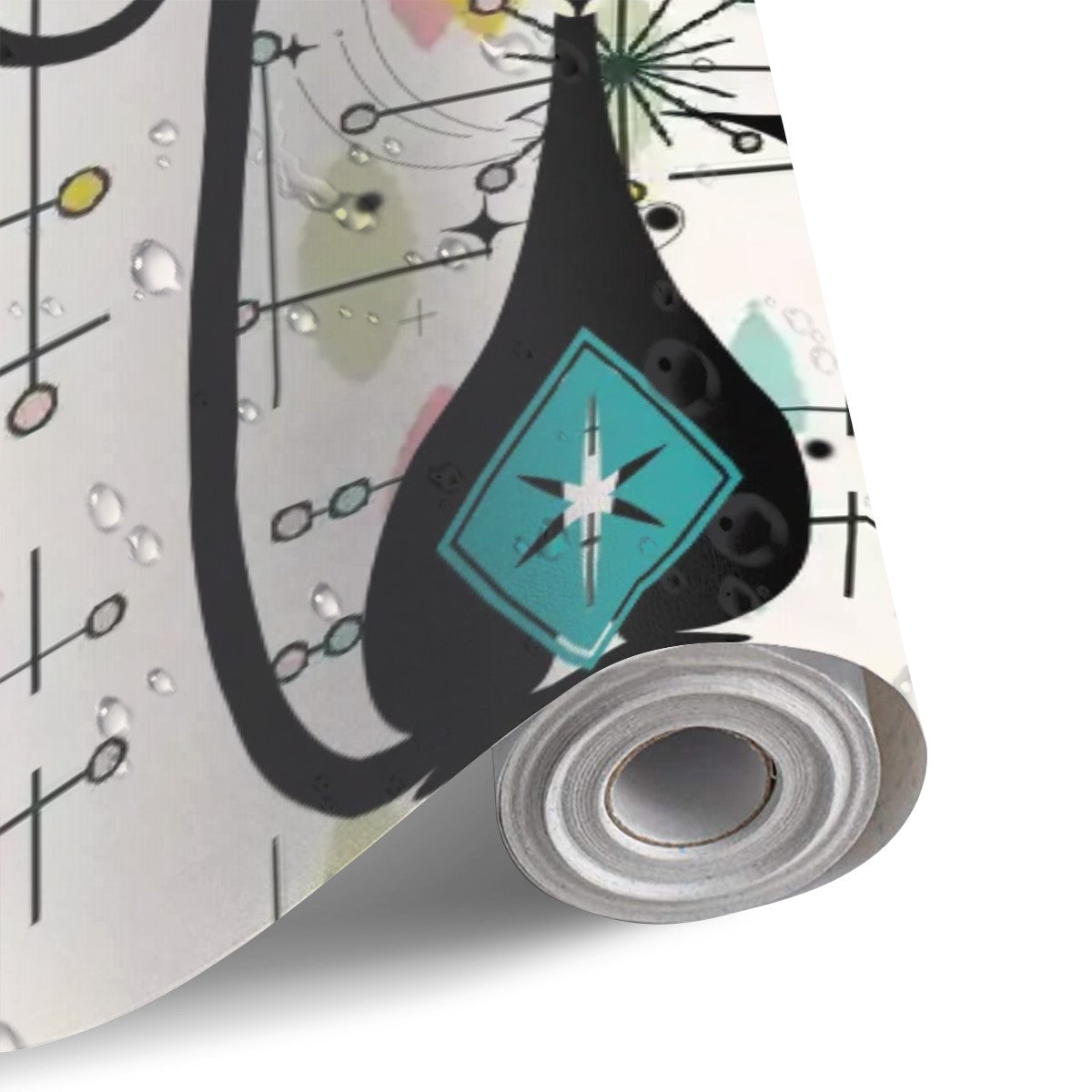 Atomic Cat Mid Century Modern Starburst, Retro Mod Self Adhesive Refrigerator Wrap Set - Mid Century Modern Gal