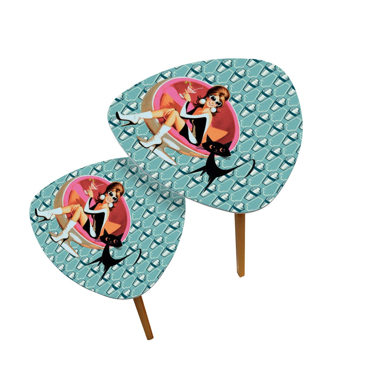 Mid Century Modern Barware Nesting Tables, Atomic Martini, Mod Gal And Atomic Cat Designed - Mid Century Modern Gal