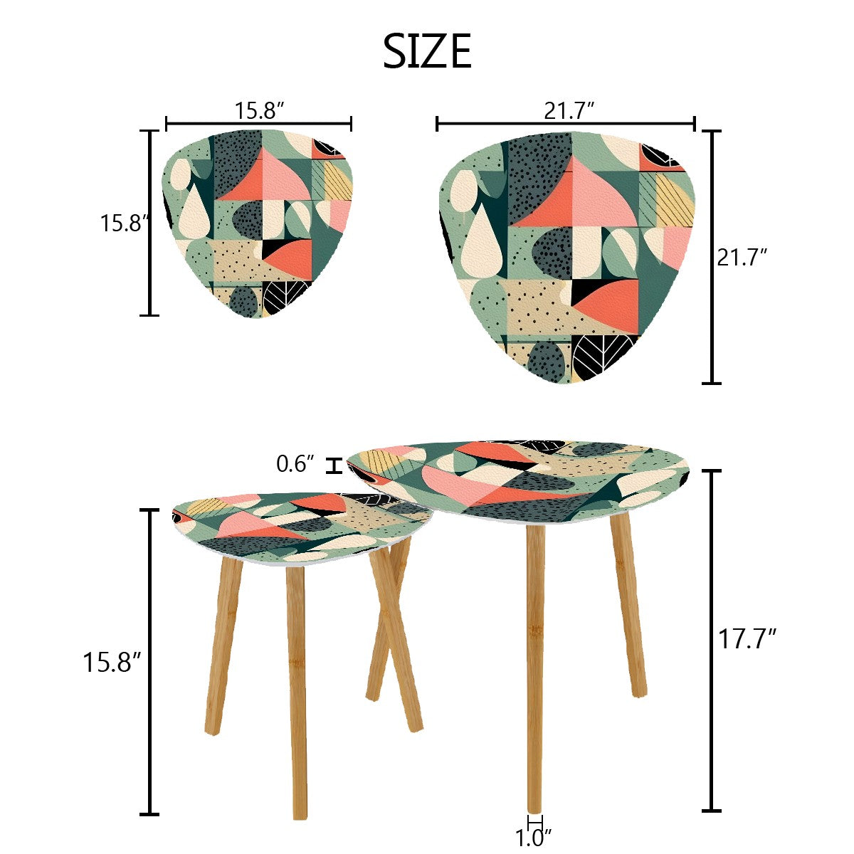 Mid Century Modern Green, Coral, Pink Geometric Mod Designed Nesting Tables - Mid Century Modern Gal