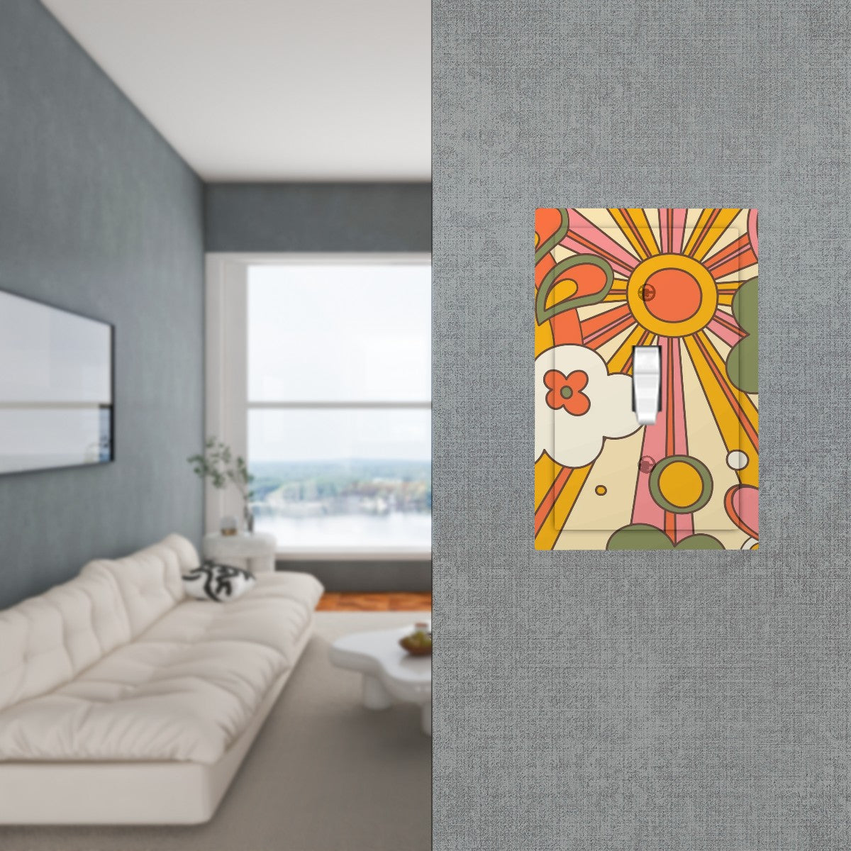 Retro 70s Groovy Sun Mid Century Modern Switch Cover 1-Gang 1 Toggle - Mid Century Modern Gal