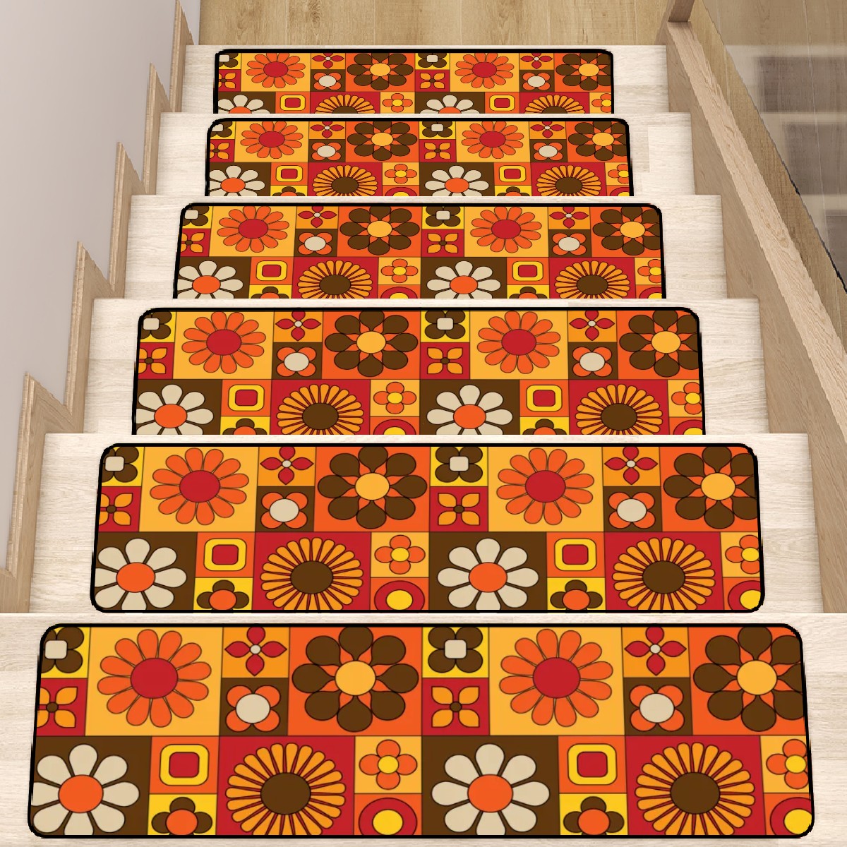Retro 70s Groovy Mod Flower Hip Mid Century Modern Non Slip Carpet for Stairs Treads - Mid Century Modern Gal