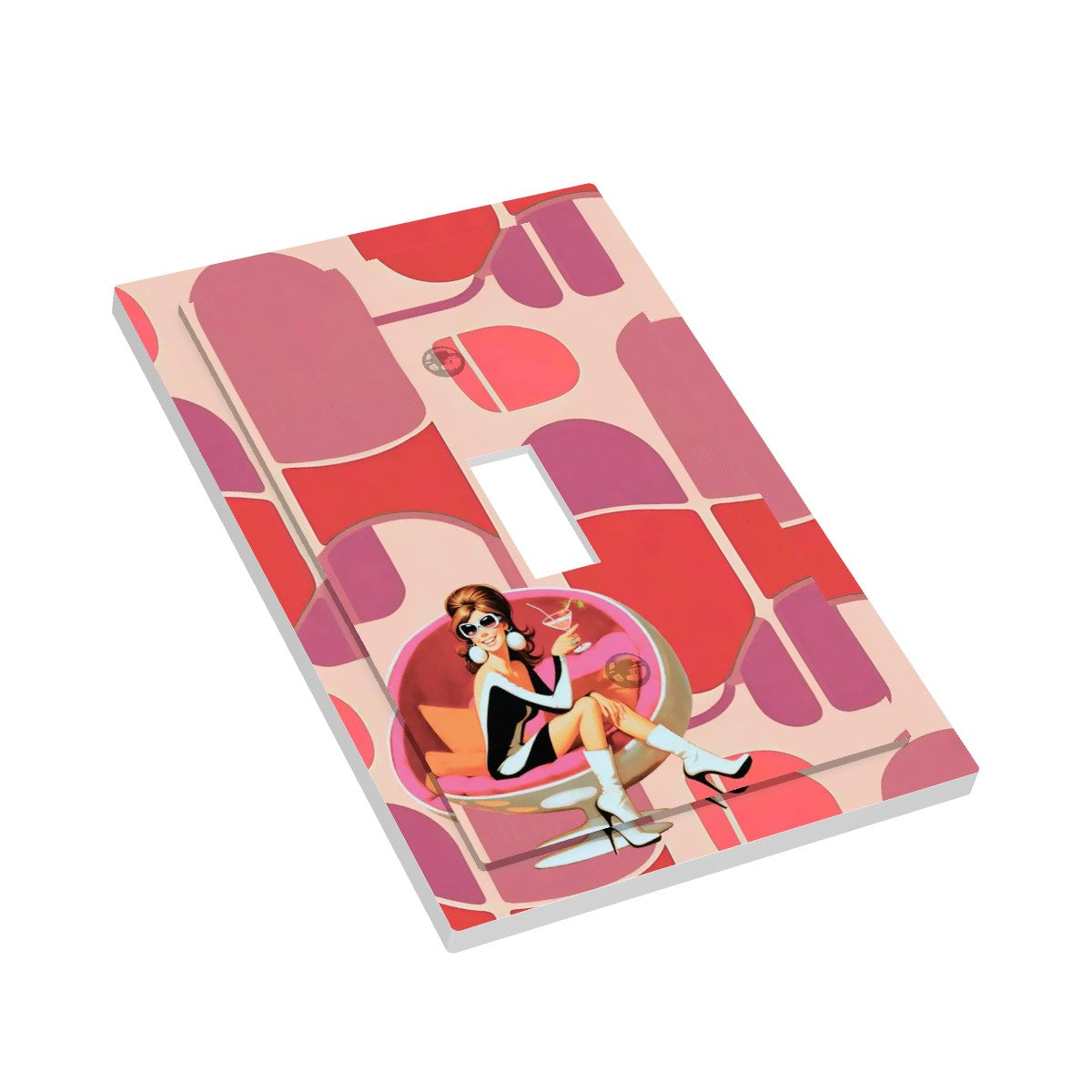 Mid Mod 60s Retro Gal Martini Sipping, Pink Geometric Designed Modern Switch Cover - Mid Century Modern Gal