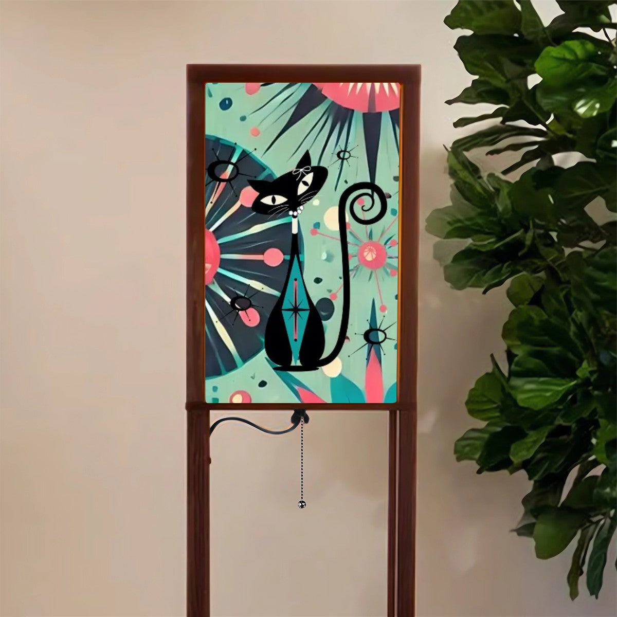 Atomic Cat Floor Lamp with Shelves, Kitschy Starburst Mid Century Modern Designed - Mid Century Modern Gal