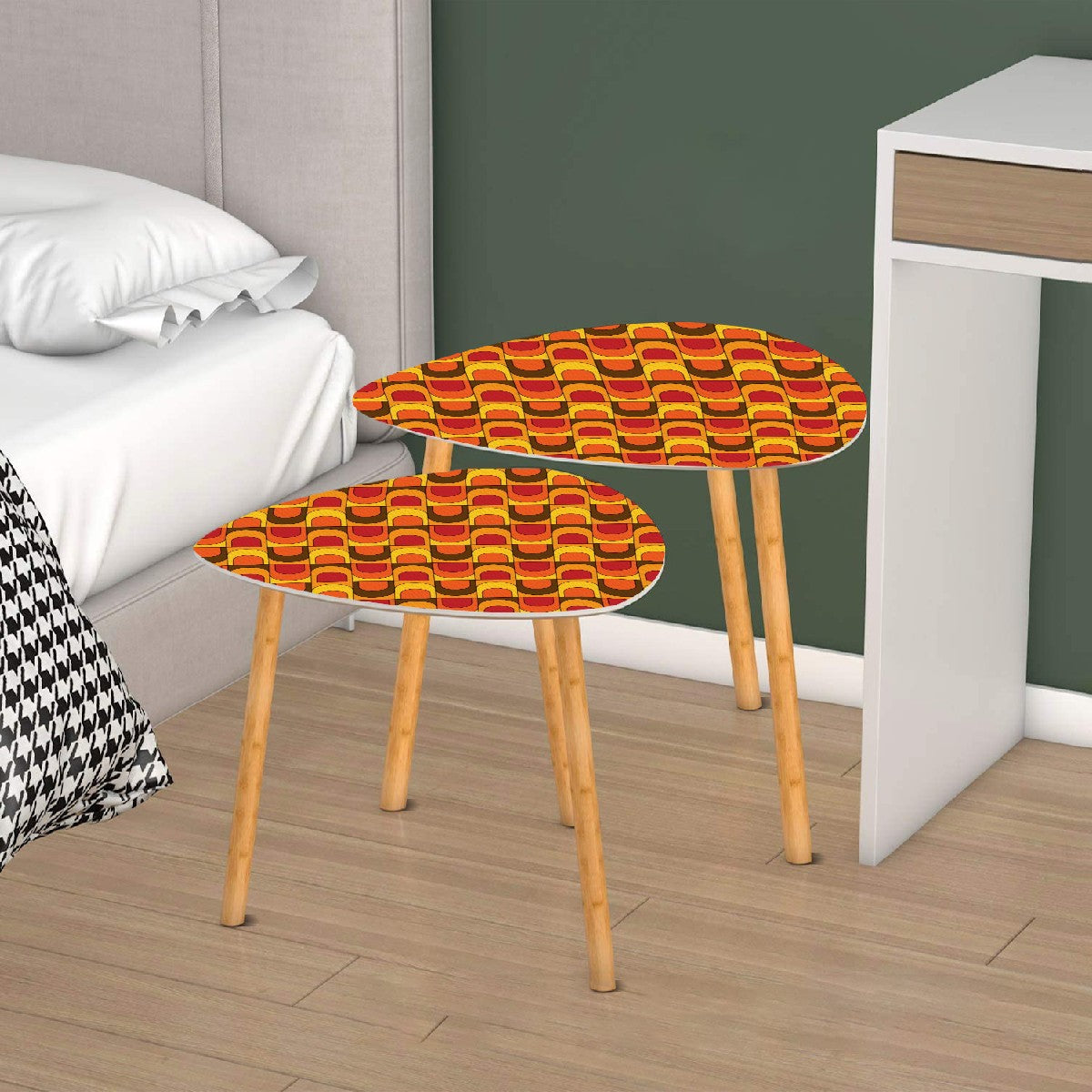 Groovy Mod 70s Brown Orange Yellow Hipster Nesting Tables, End Tables For Retro Lovers - Mid Century Modern Gal
