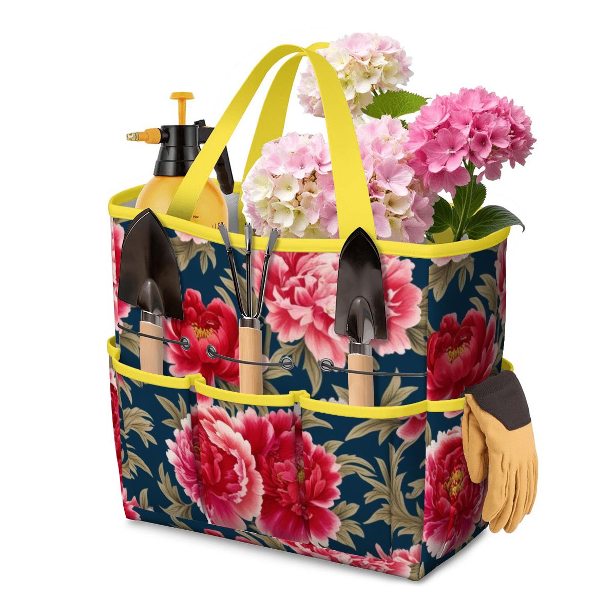 Modern Chinoiserie Royal Blue, Pink Red Floral Garden Tool Bag - Mid Century Modern Gal