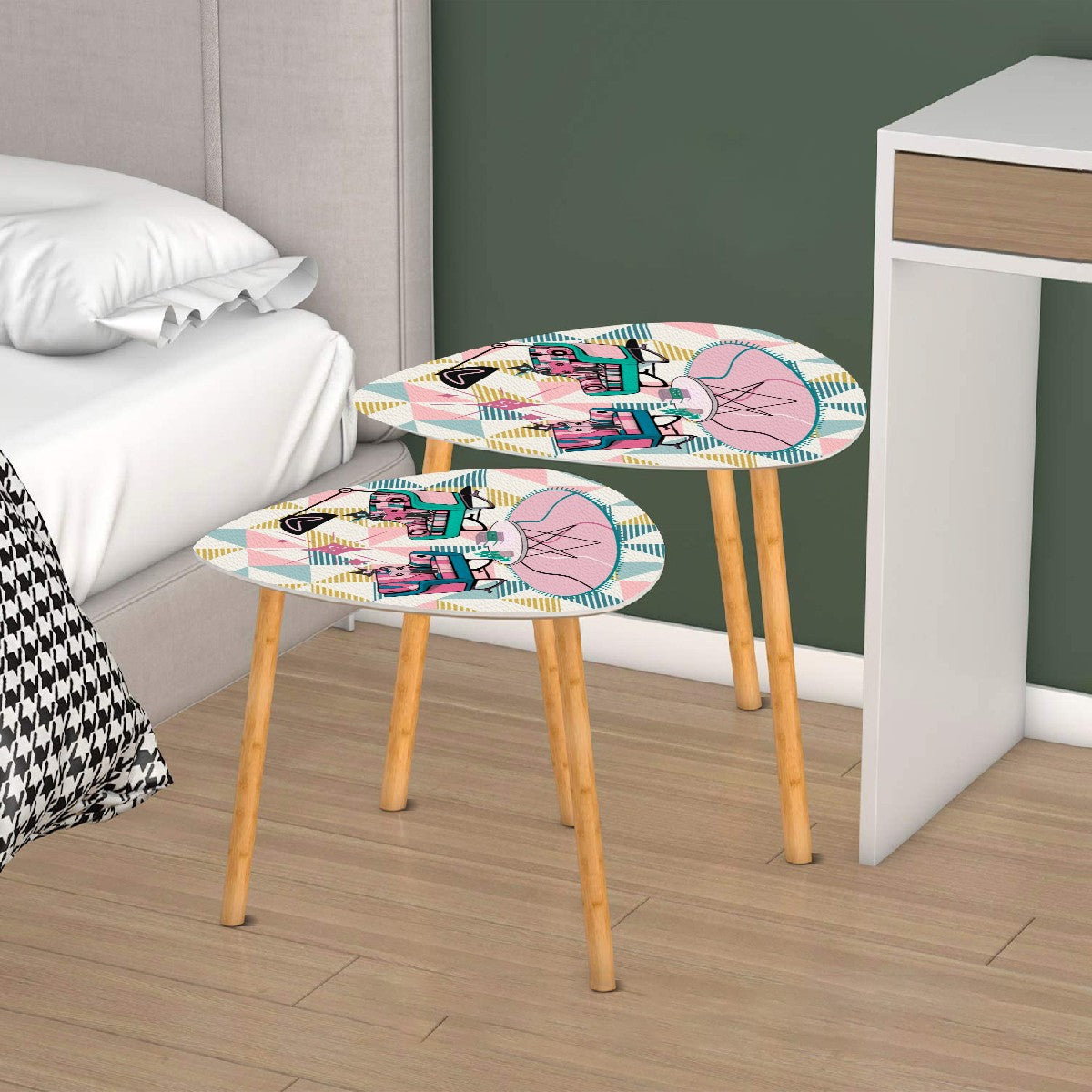 Mid Century Modern Atomic Cat, Reading Cats Book Lover Book Table Retro End Tables - Mid Century Modern Gal