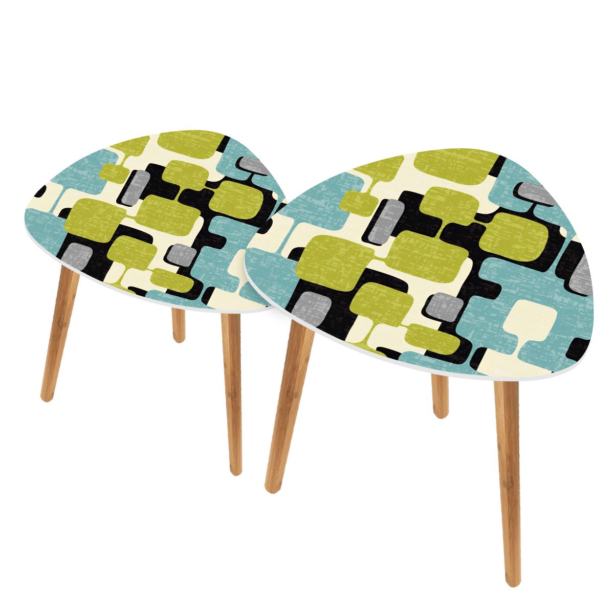 Mid Century Modern Geometric Designed Mod Nesting Tables With Bamboo Legs - Mid Century Modern Gal