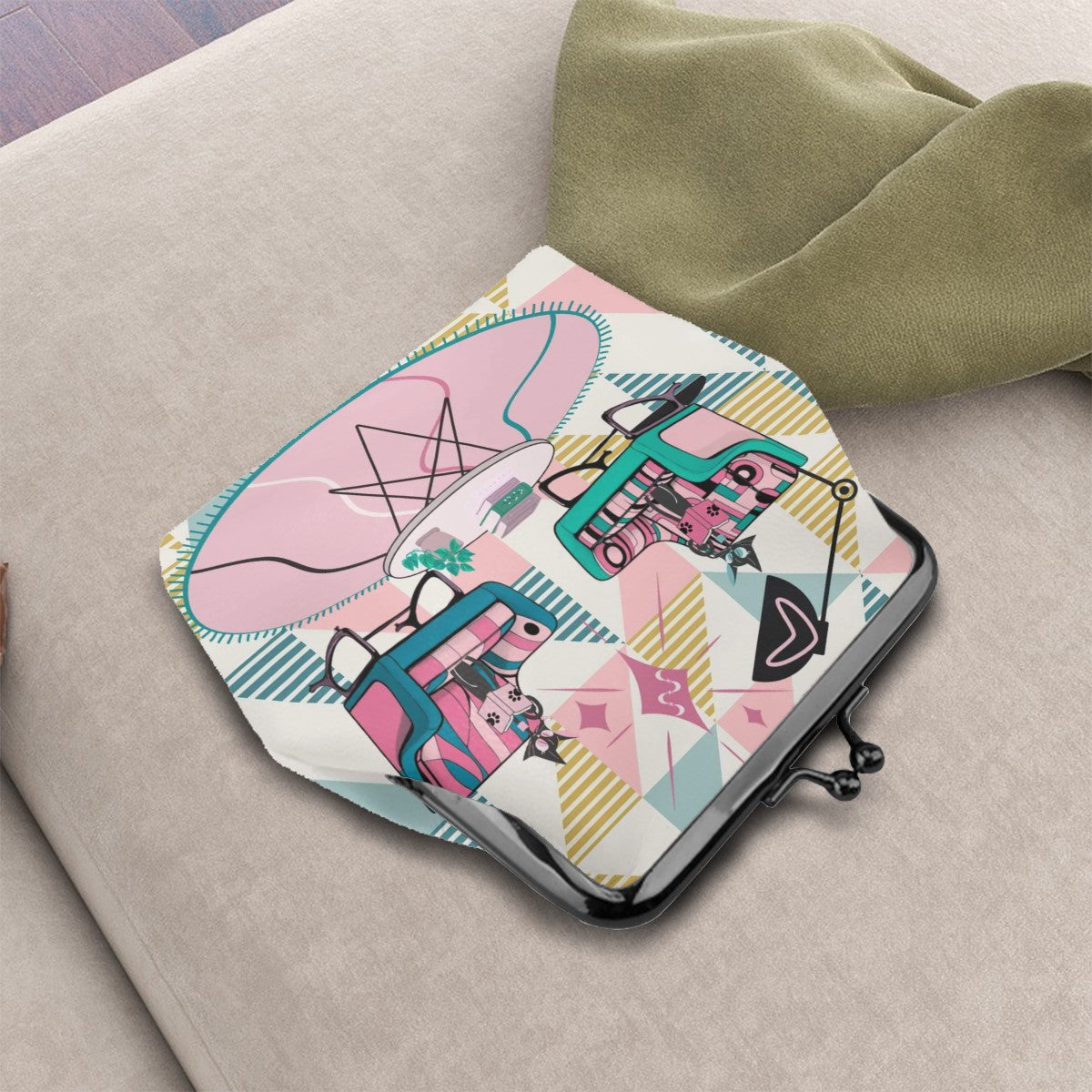 Atomic Cat Book Nook Reading Cats, Mid Mod Retro Coin Purse - Mid Century Modern Gal