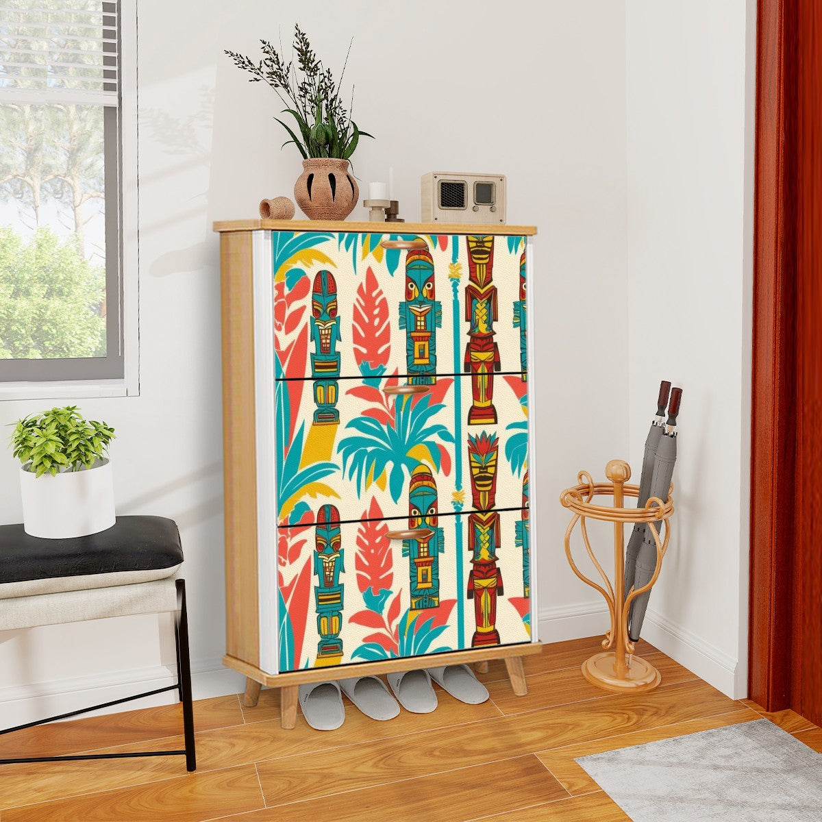 Mid Century Modern Tiki Idol, Retro Mid Mod Shoe Cabinet - Mid Century Modern Gal