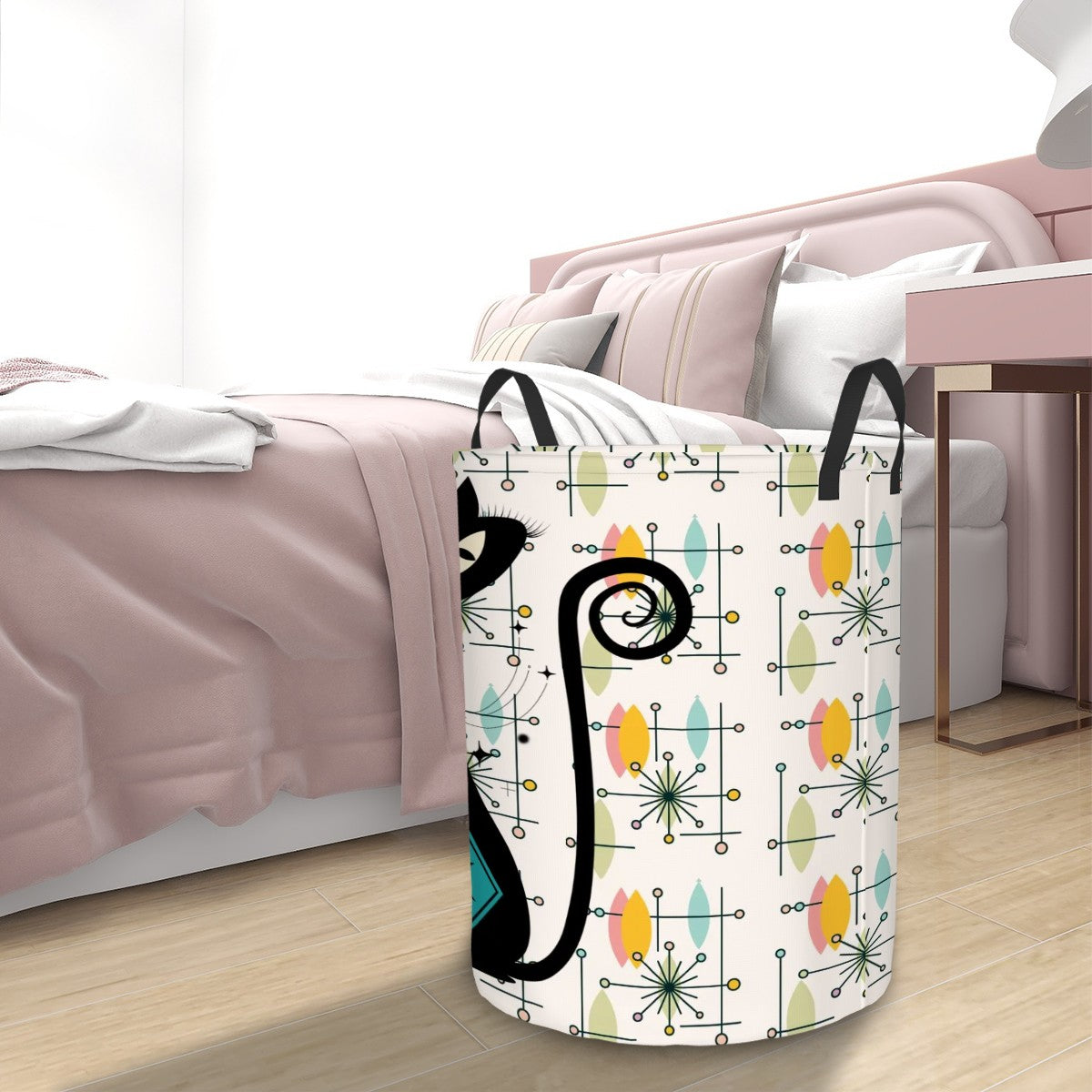Atomic Cat Mid Century Modern Starburst MCM Designed Circular Laundry Basket - Mid Century Modern Gal