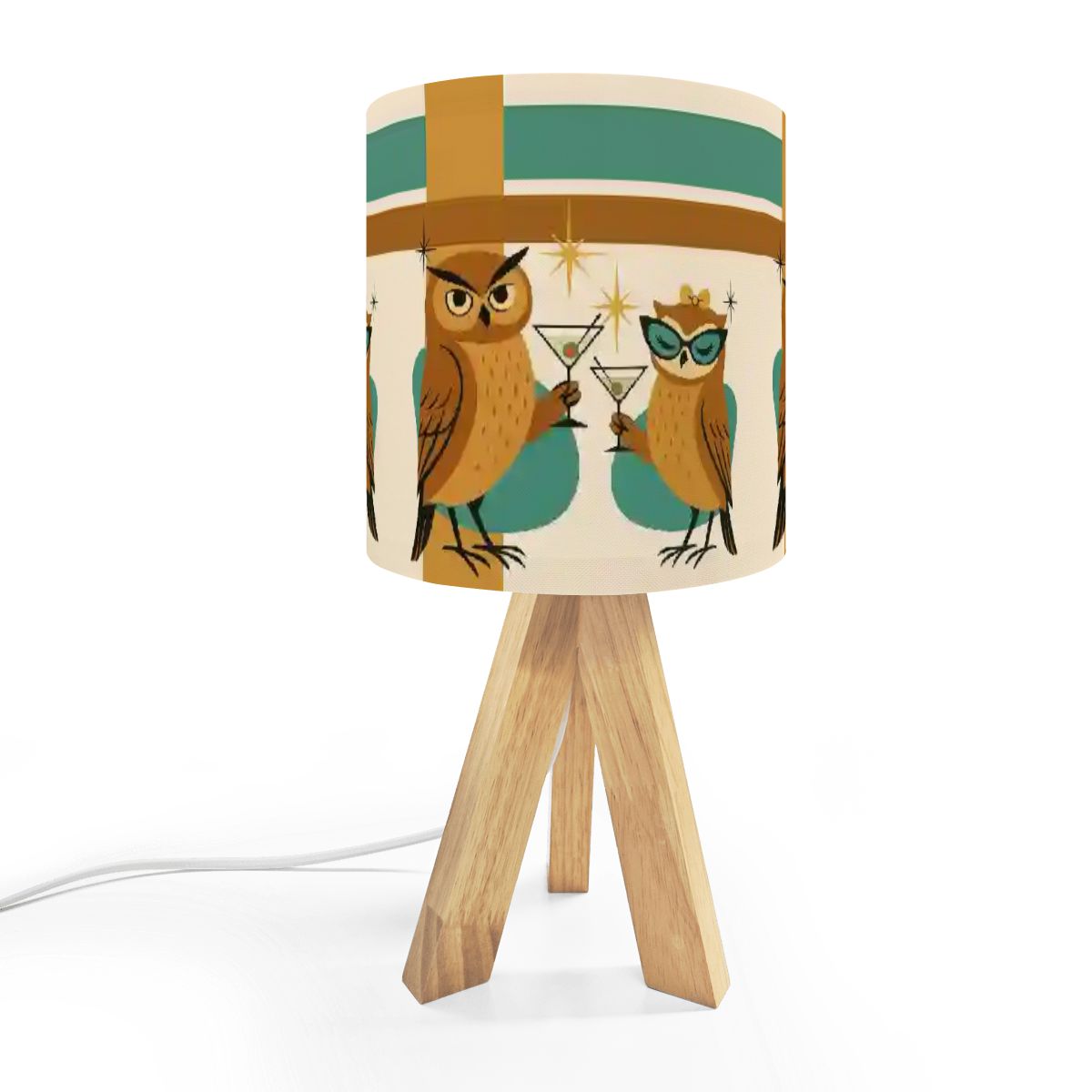 Retro Owl 70s Mod Kitsch Martini Owls Mid Century Modern Bar Tripod Table Lamp - Mid Century Modern Gal