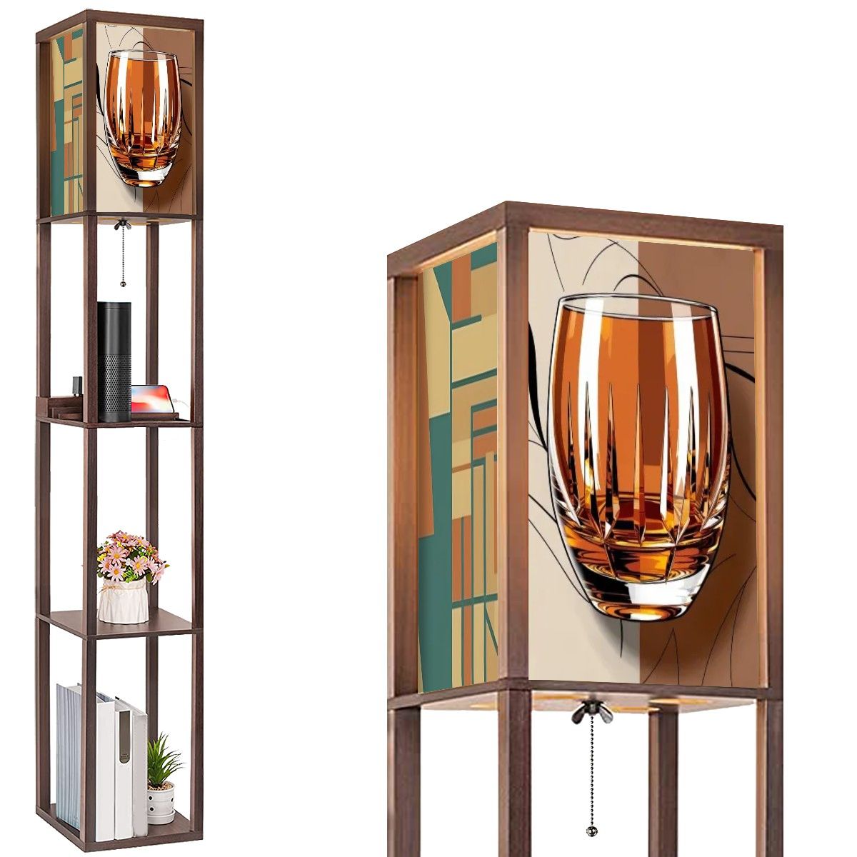 Mid Century Modern Bourbon Bauhaus MCM Retro Floor Lamp with Shelves - Mid Century Modern Gal