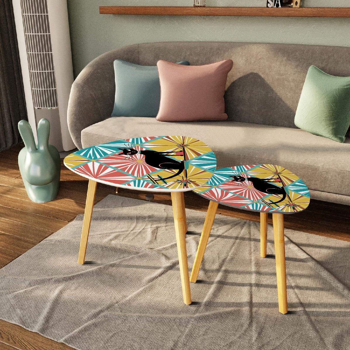 Atomic Cat Mid Century Modern Nesting Tables, Side Tables, Livingroom Bedroom Retro Decor - Mid Century Modern Gal